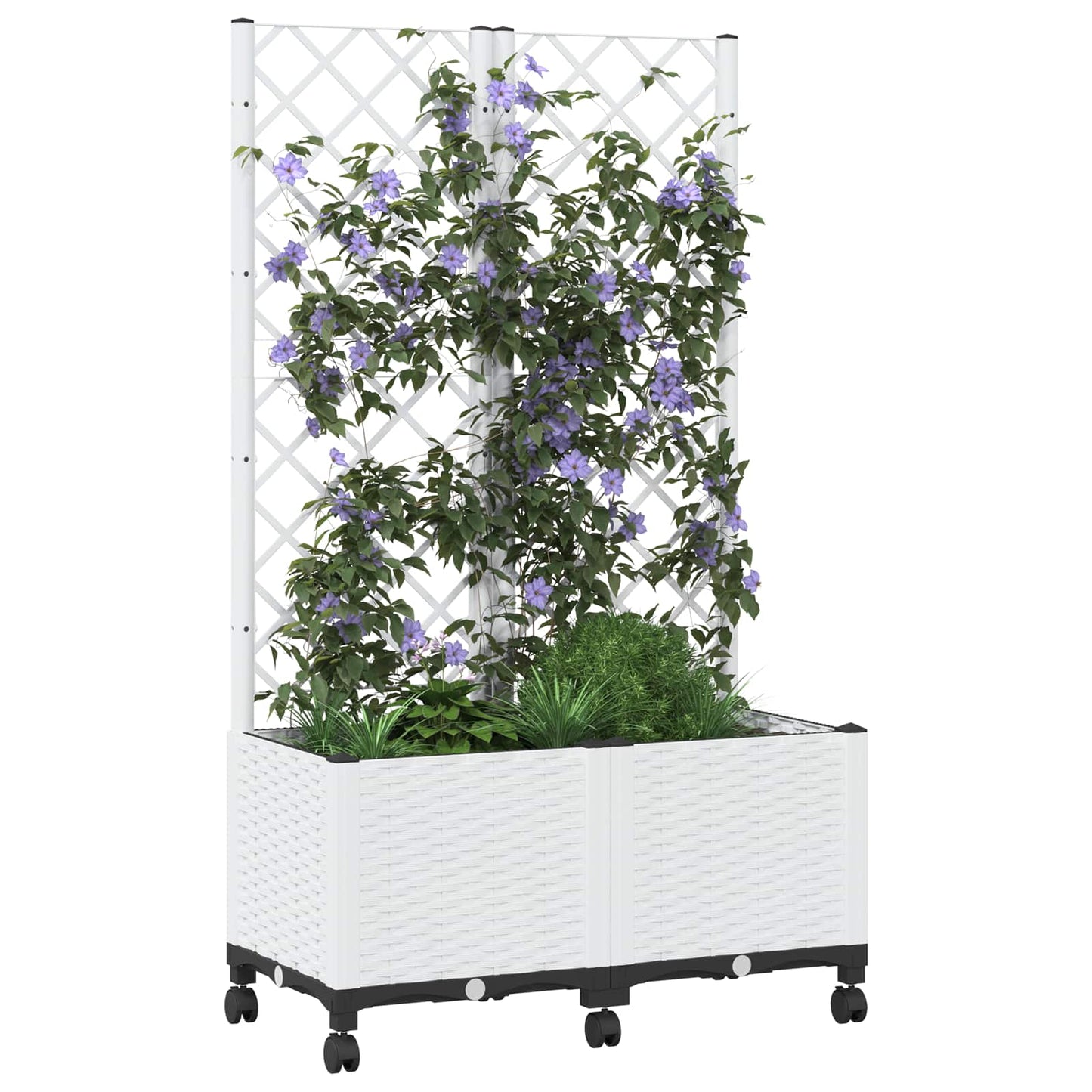 Sodo vazonas su treliu ir ratais Balta 80 x 40 x 146 cm PP