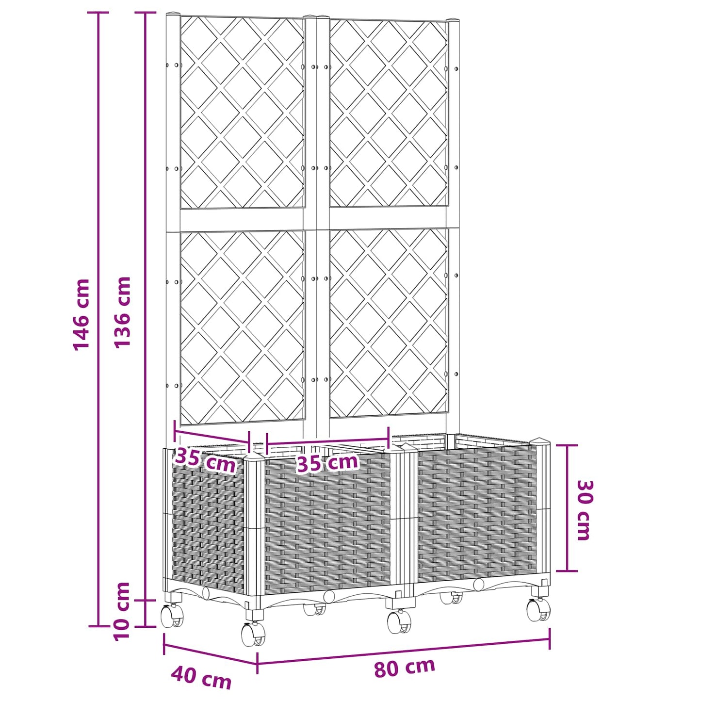 Sodo vazonas su treliu ir ratais Balta 80 x 40 x 146 cm PP
