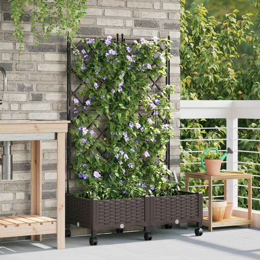 Sodo vazonas su treliu ir ratais 2 vnt. Ruda 80 x 40 x 131,5 cm