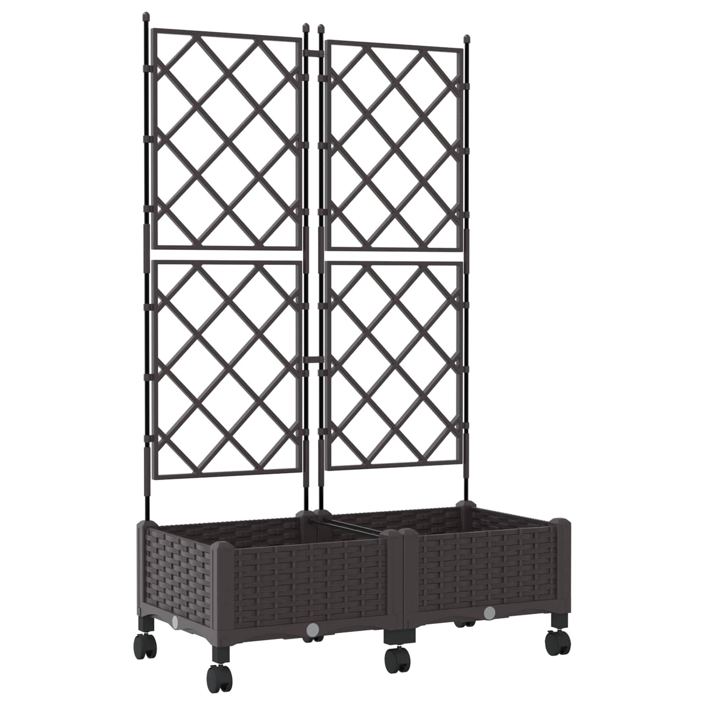 Sodo vazonas su treliu ir ratais 2 vnt. Ruda 80 x 40 x 131,5 cm