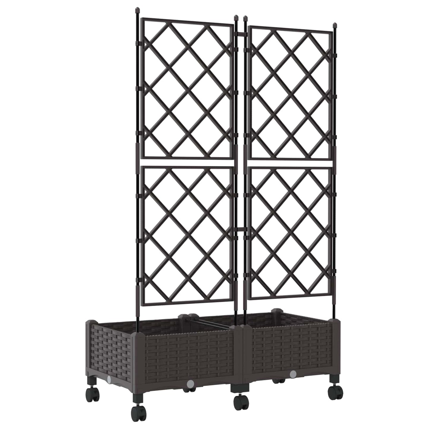 Sodo vazonas su treliu ir ratais 2 vnt. Ruda 80 x 40 x 131,5 cm