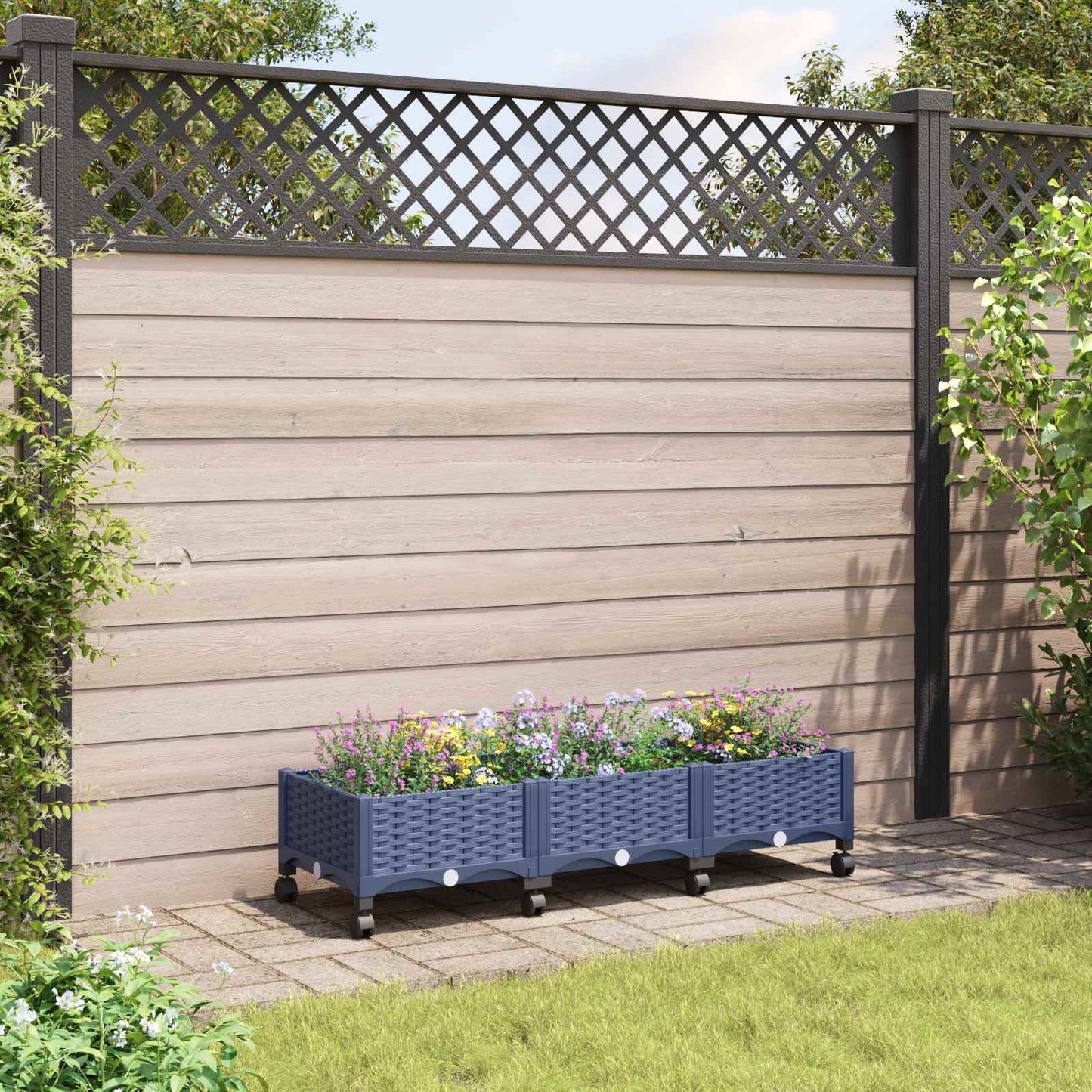 Sodo puodynė su ratukais Mėlyna Pilka 120 x 40 x 33 cm PP