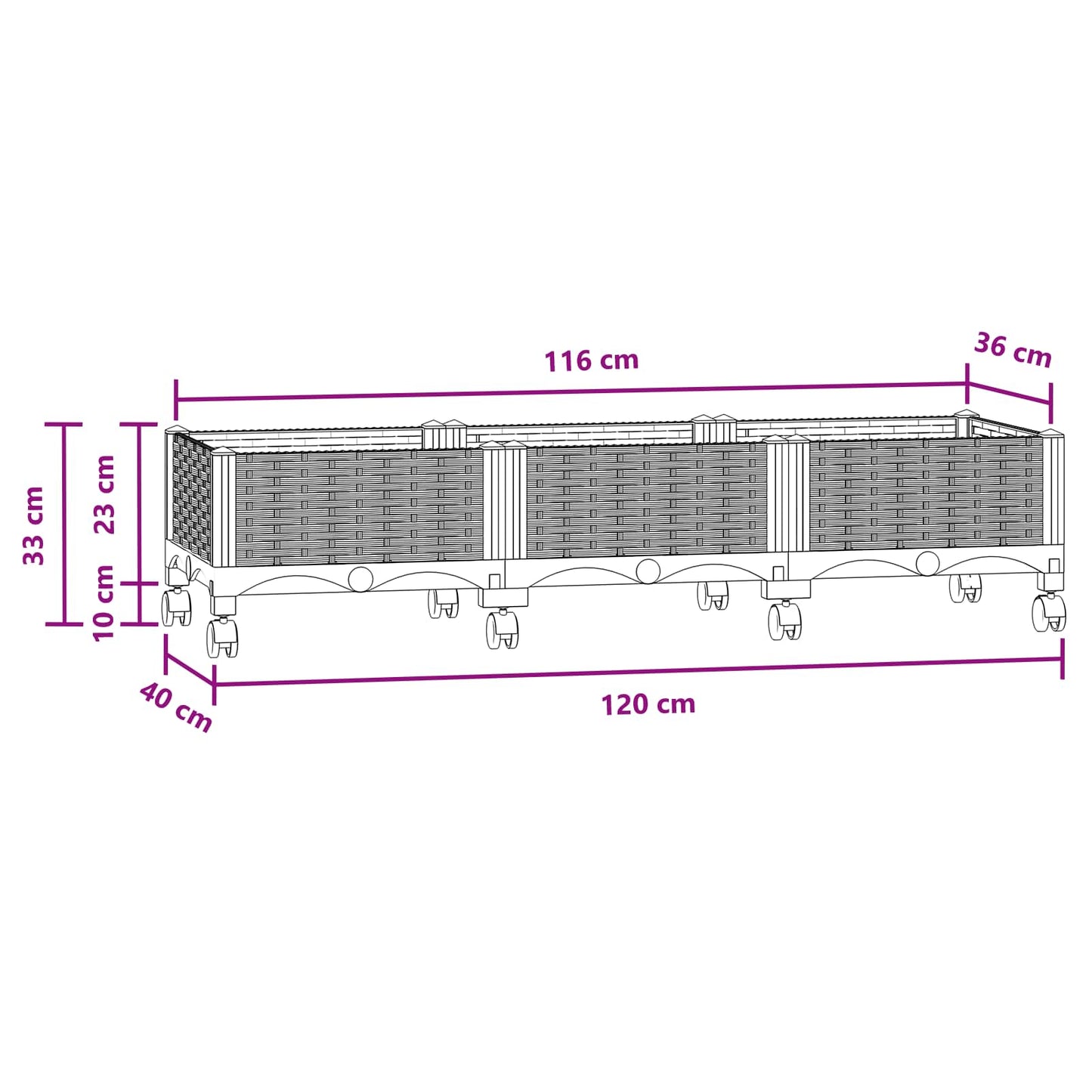 Sodo puodynė su ratukais Mėlyna Pilka 120 x 40 x 33 cm PP