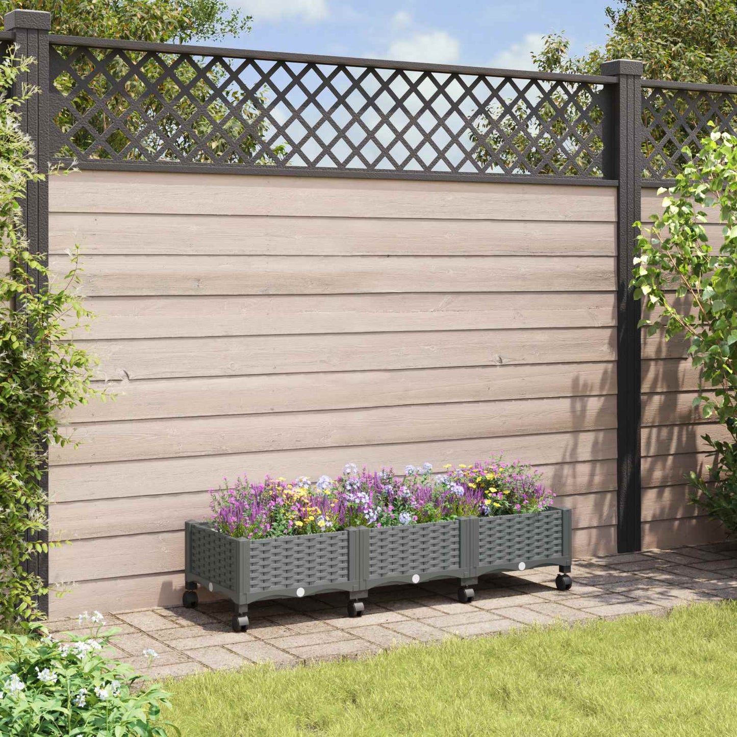 Sodo puodynė su ratukais Šviesiai pilka 120 x 40 x 33 cm PP