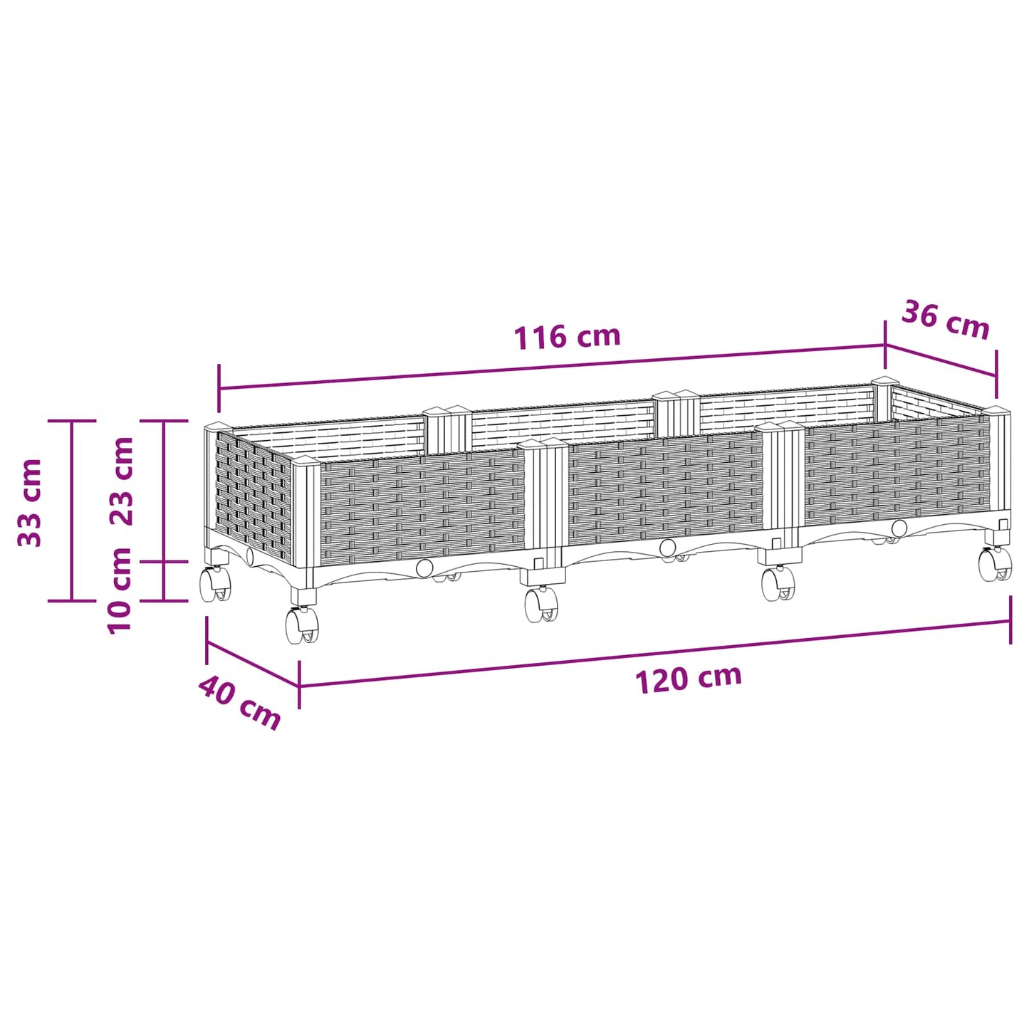 Sodo puodynė su ratukais Šviesiai pilka 120 x 40 x 33 cm PP