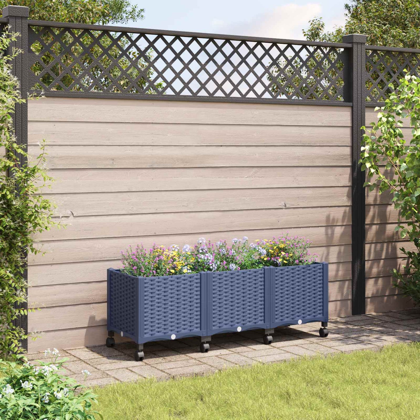 Sodo puodynė su ratukais Mėlyna Pilka 120 x 40 x 48 cm PP