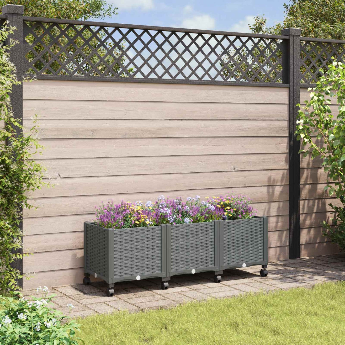 Sodo puodynė su ratukais Šviesiai pilka 120 x 40 x 48 cm PP