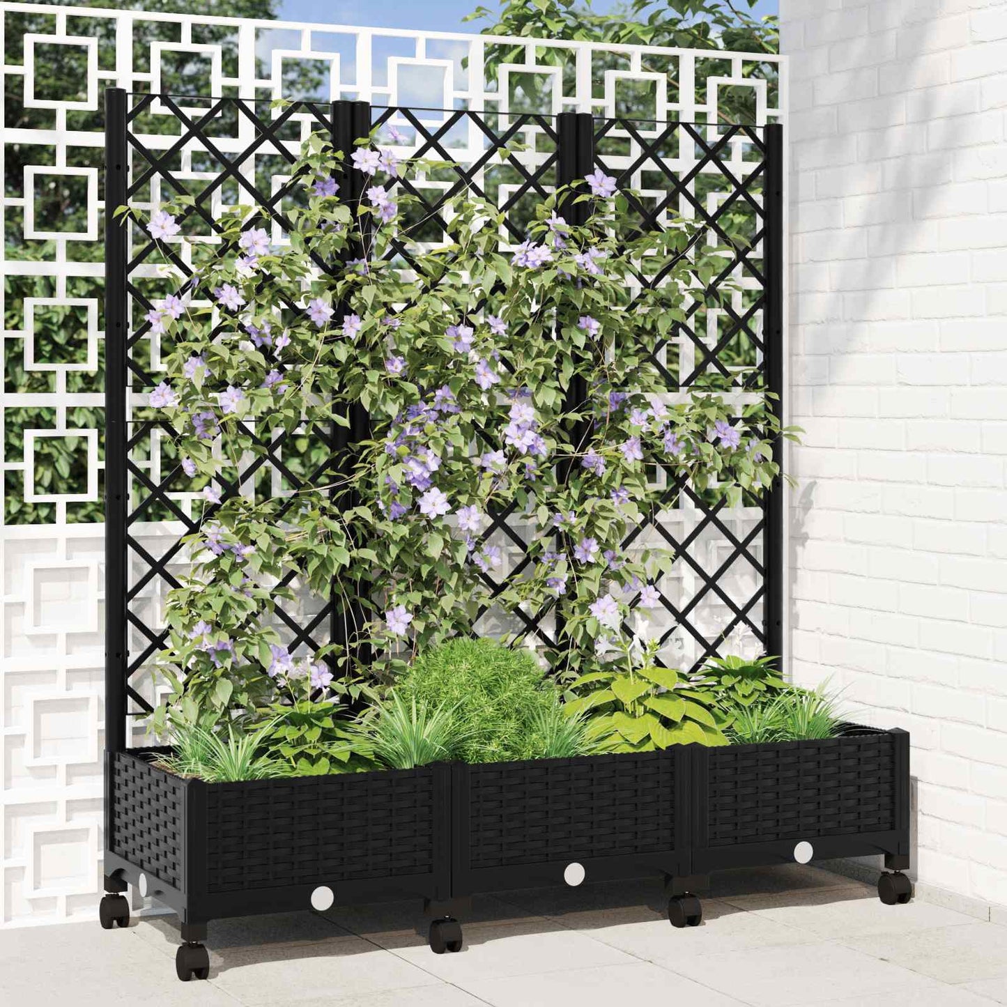 Sodo vazonas su treliu ir ratais Juoda 120 x 40 x 131,5 cm PP