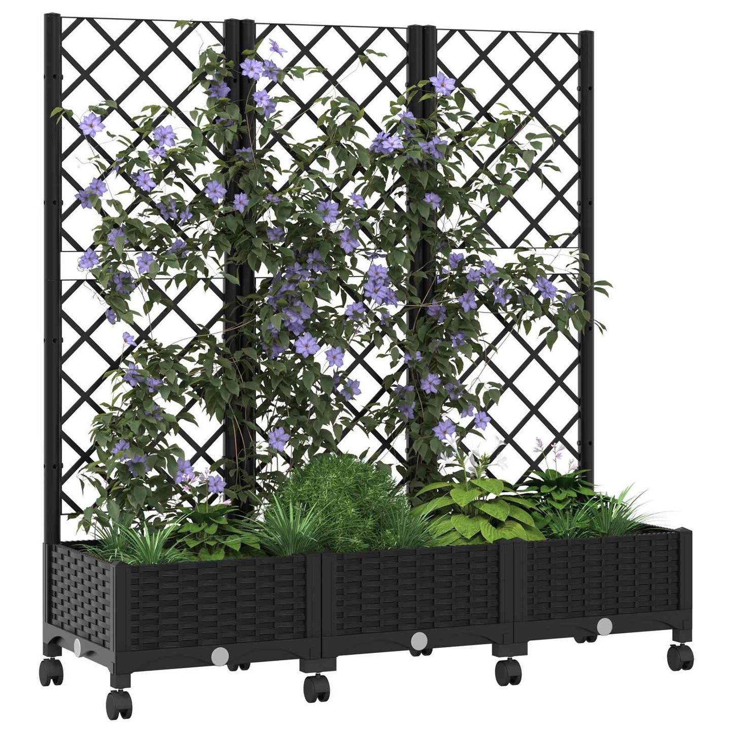 Sodo vazonas su treliu ir ratais Juoda 120 x 40 x 131,5 cm PP