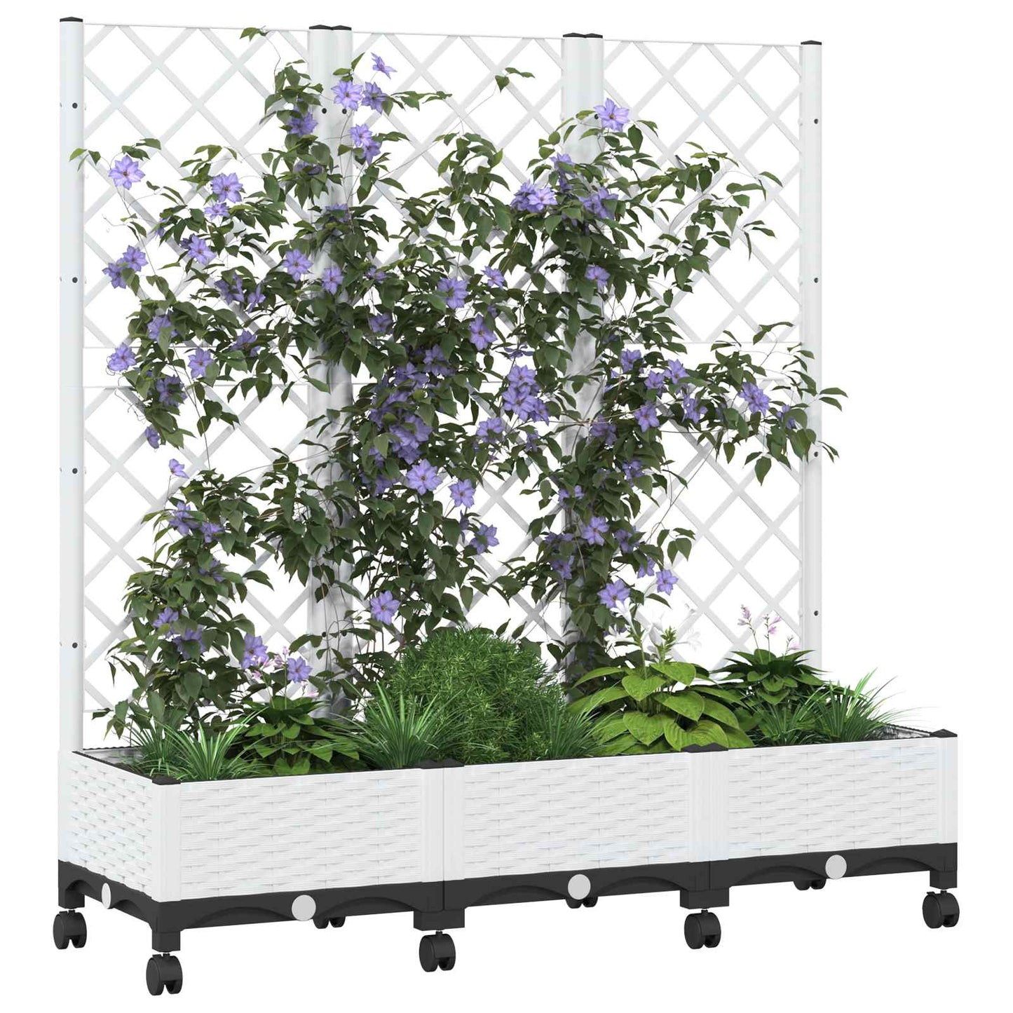 Sodo vazonas su treliu ir ratais Balta 120 x 40 x 131,5 cm PP