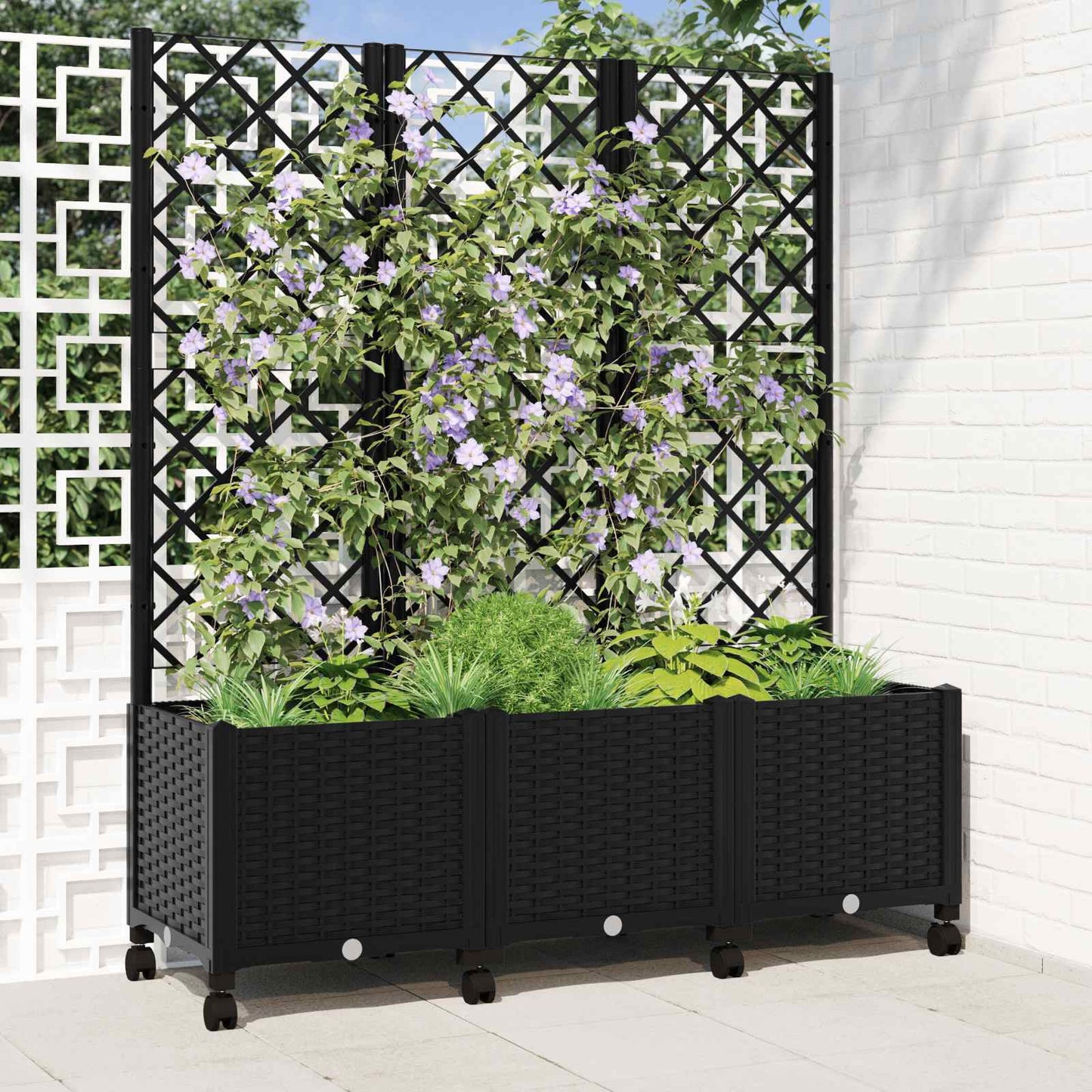 Sodo vazonas su treliu ir ratais Juoda 120 x 40 x 146 cm PP