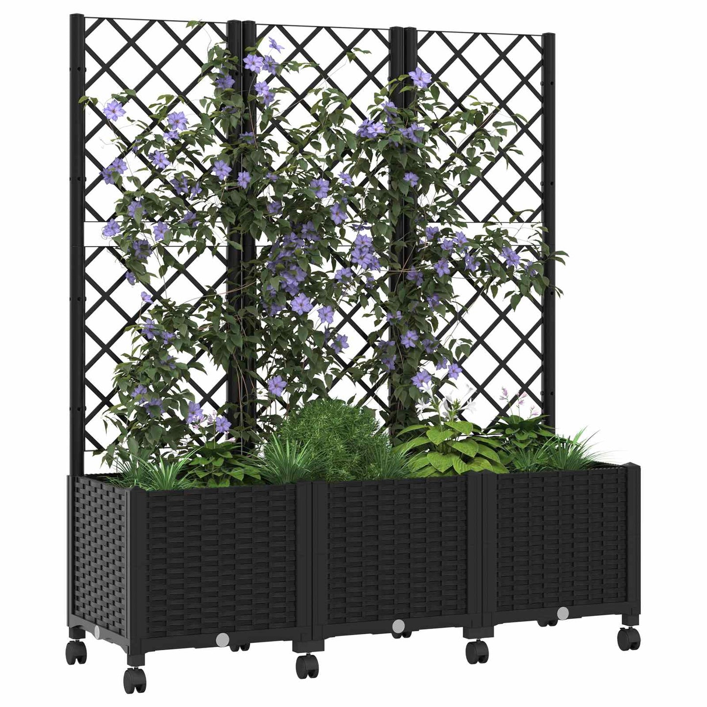 Sodo vazonas su treliu ir ratais Juoda 120 x 40 x 146 cm PP