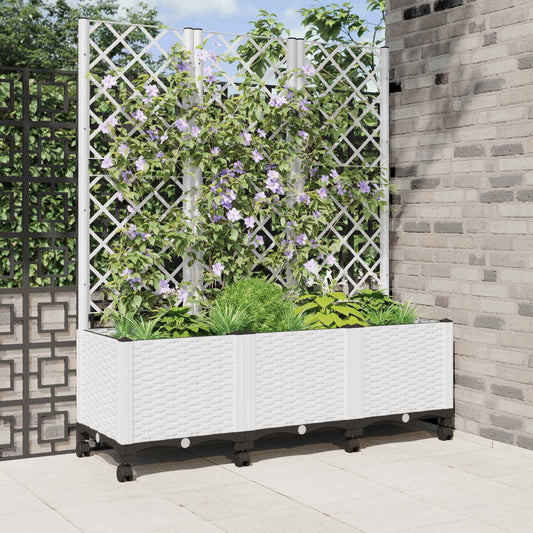 Sodo vazonas su treliu ir ratais Balta 120 x 40 x 146 cm PP