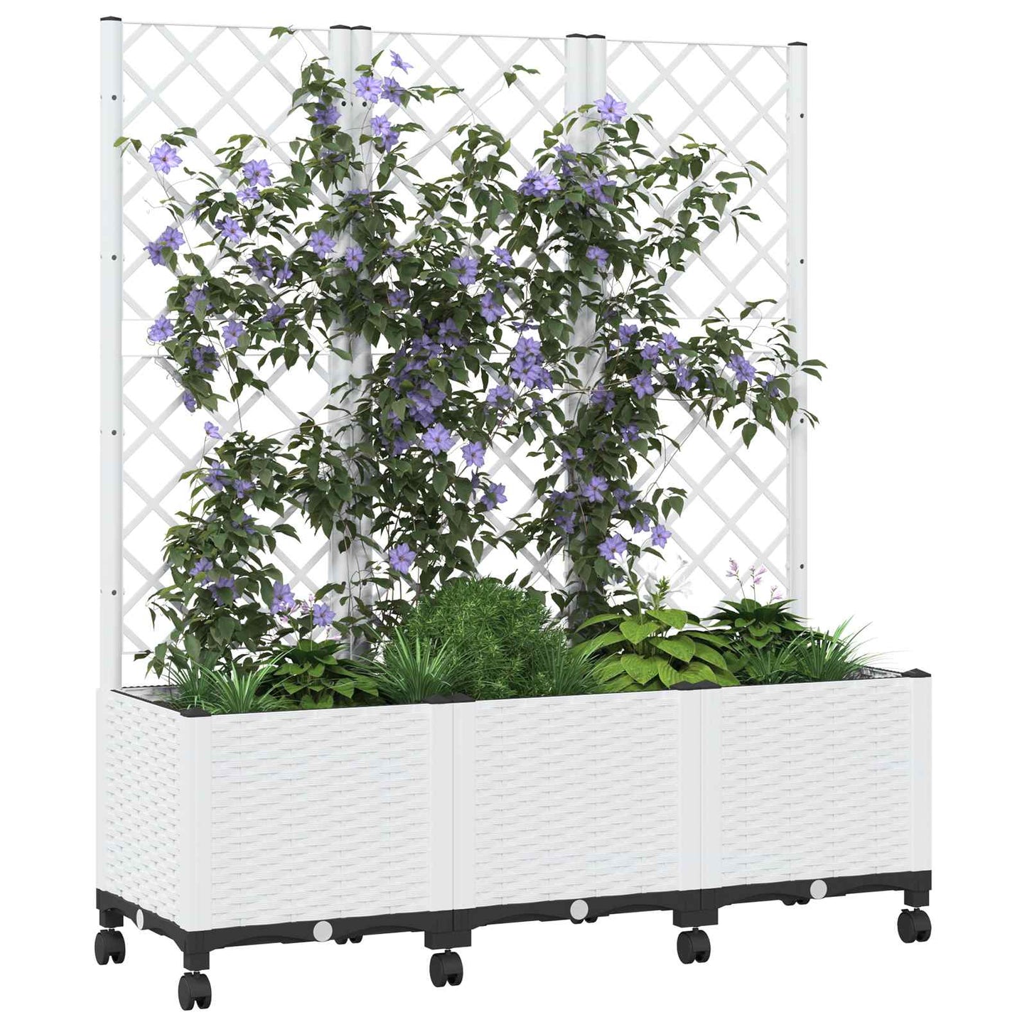 Sodo vazonas su treliu ir ratais Balta 120 x 40 x 146 cm PP