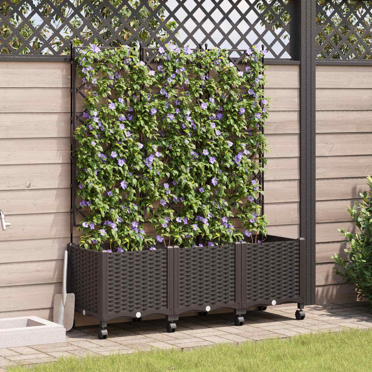 Sodo vazonas su treliu ir ratais 3 vnt. Ruda 120 x 40 x 149 cm