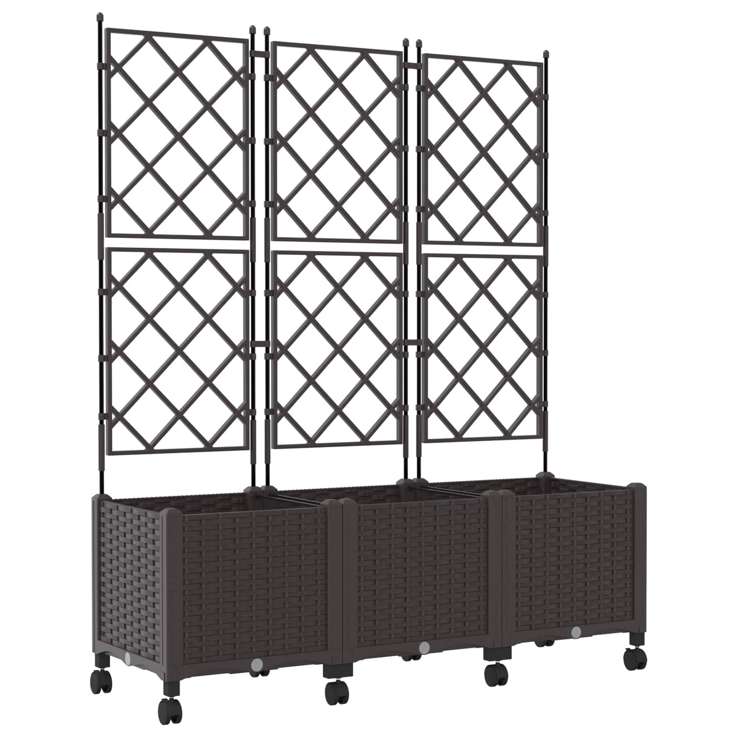 Sodo vazonas su treliu ir ratais 3 vnt. Ruda 120 x 40 x 149 cm