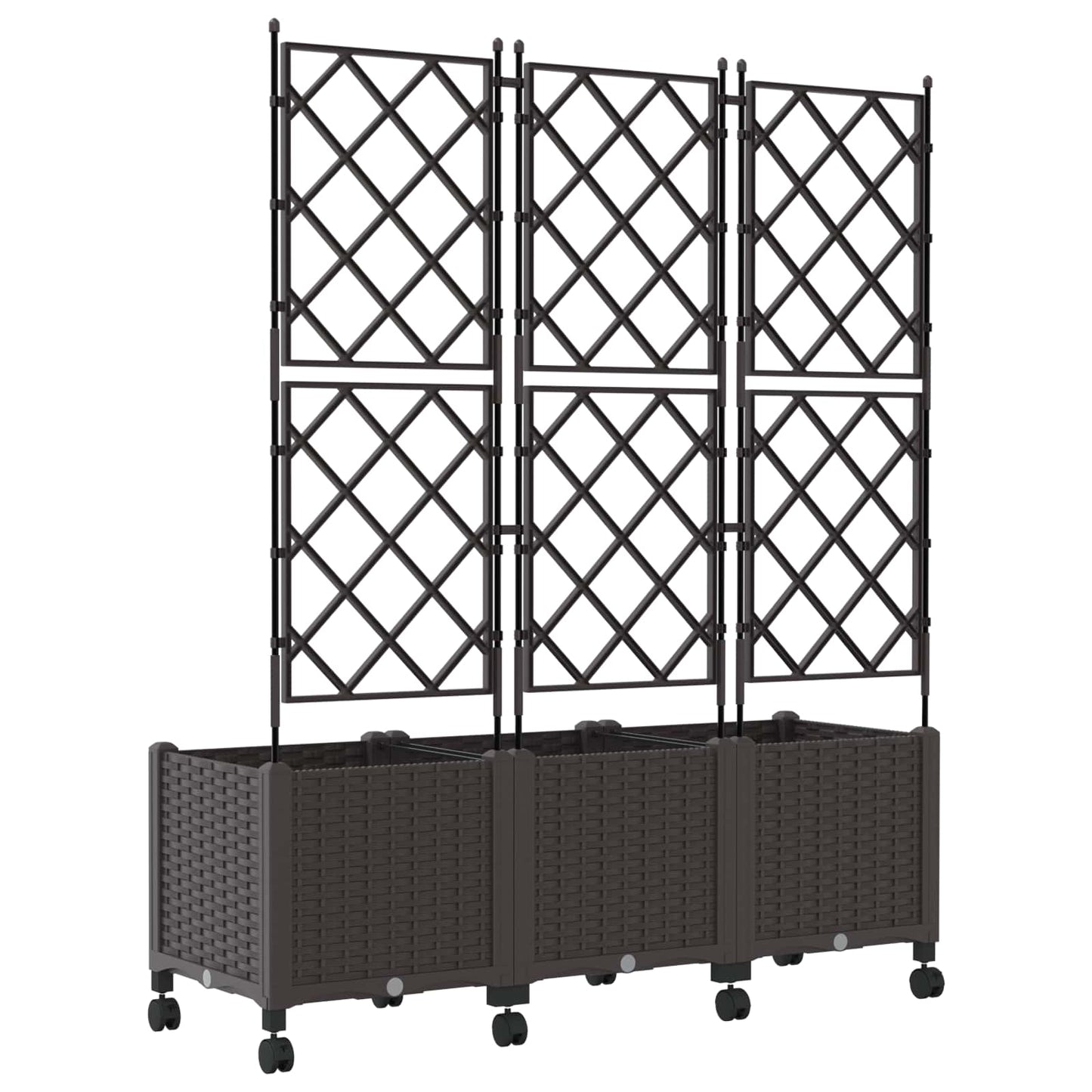 Sodo vazonas su treliu ir ratais 3 vnt. Ruda 120 x 40 x 149 cm