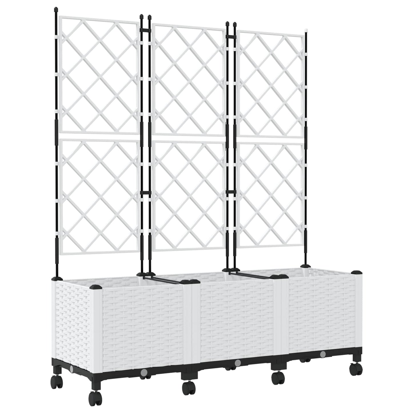 Sodo vazonas su treliu ir ratais 3 vnt. Balta 120 x 40 x 149 cm