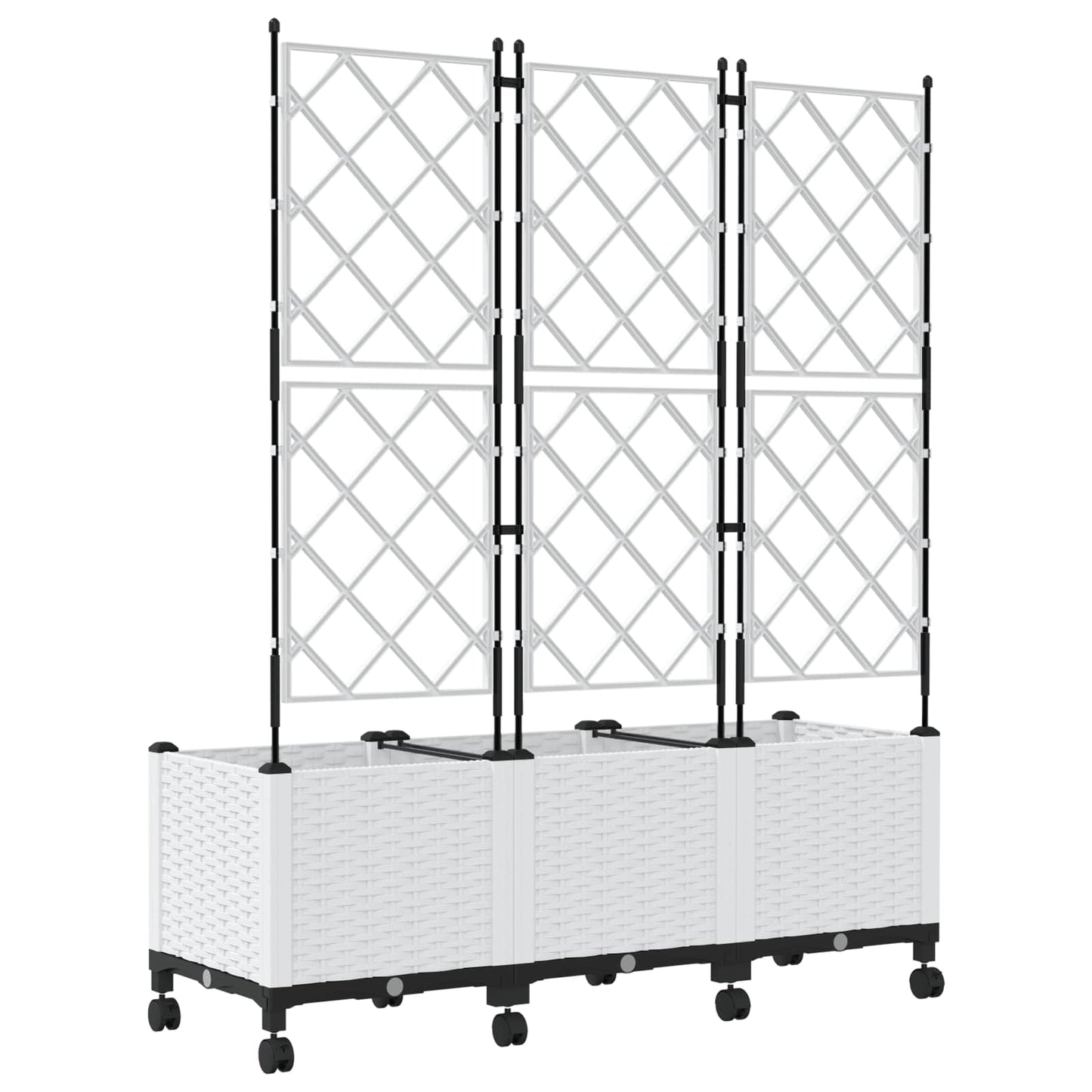 Sodo vazonas su treliu ir ratais 3 vnt. Balta 120 x 40 x 149 cm