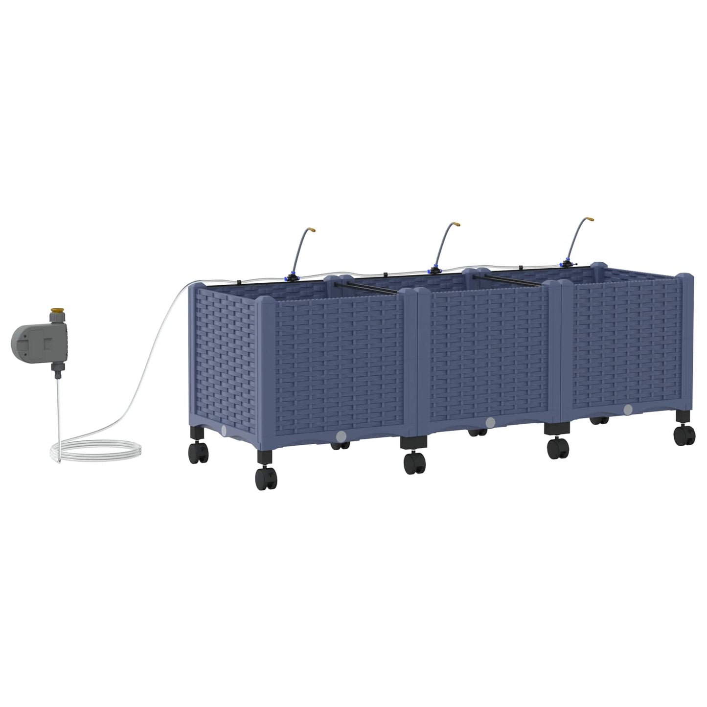 Sodo vazonas su laistymo sistema ir ratukais 3 vnt. Pilka PP