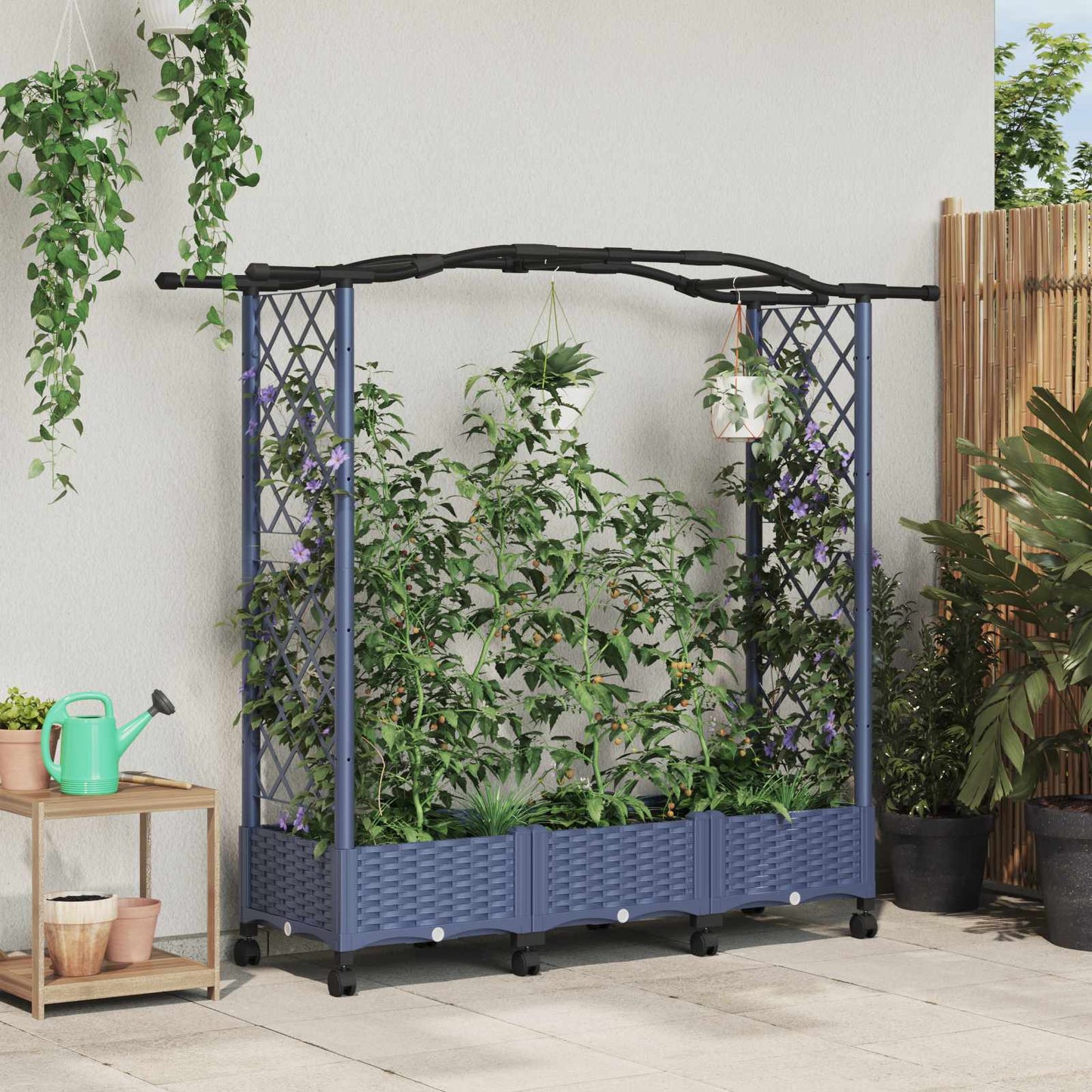 Pakeltas lovas su trelėmis ir stogu Pilka 169 x 40 x 129 cm PP