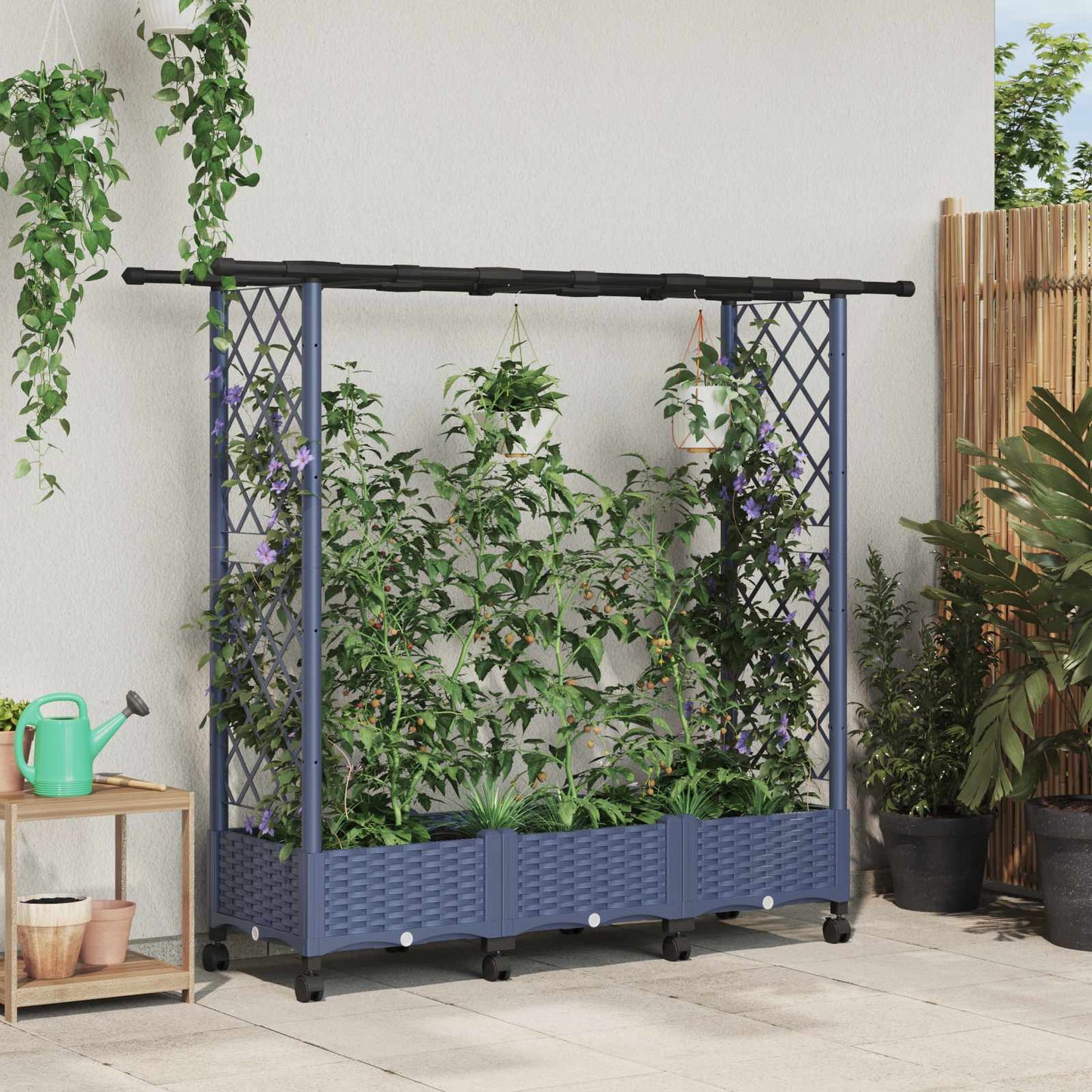 Pakeltas lovas su trelėmis ir stogu Pilka 164 x 40 x 127 cm PP