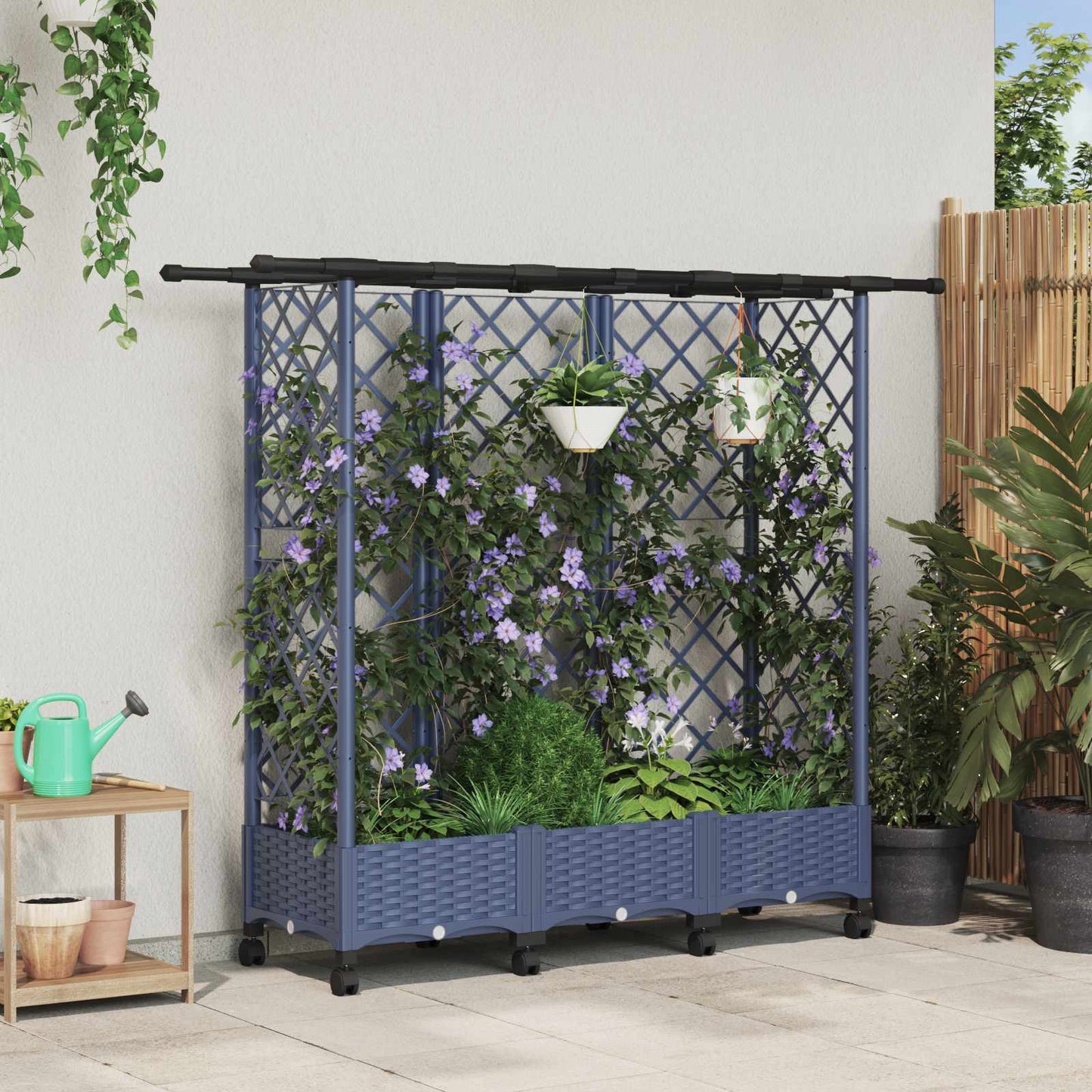 Pakeltas lovas su trelėmis ir stogu Pilka 164 x 40 x 127 cm PP