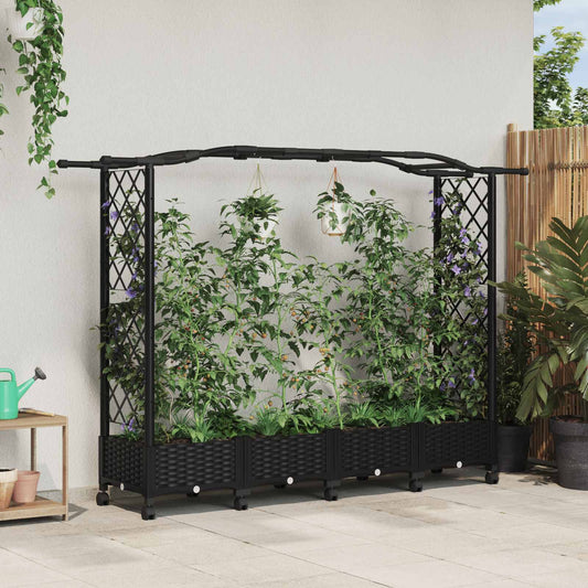 Pakeltas lovas su trelėmis ir stogu Juoda 207 x 40 x 129 cm PP