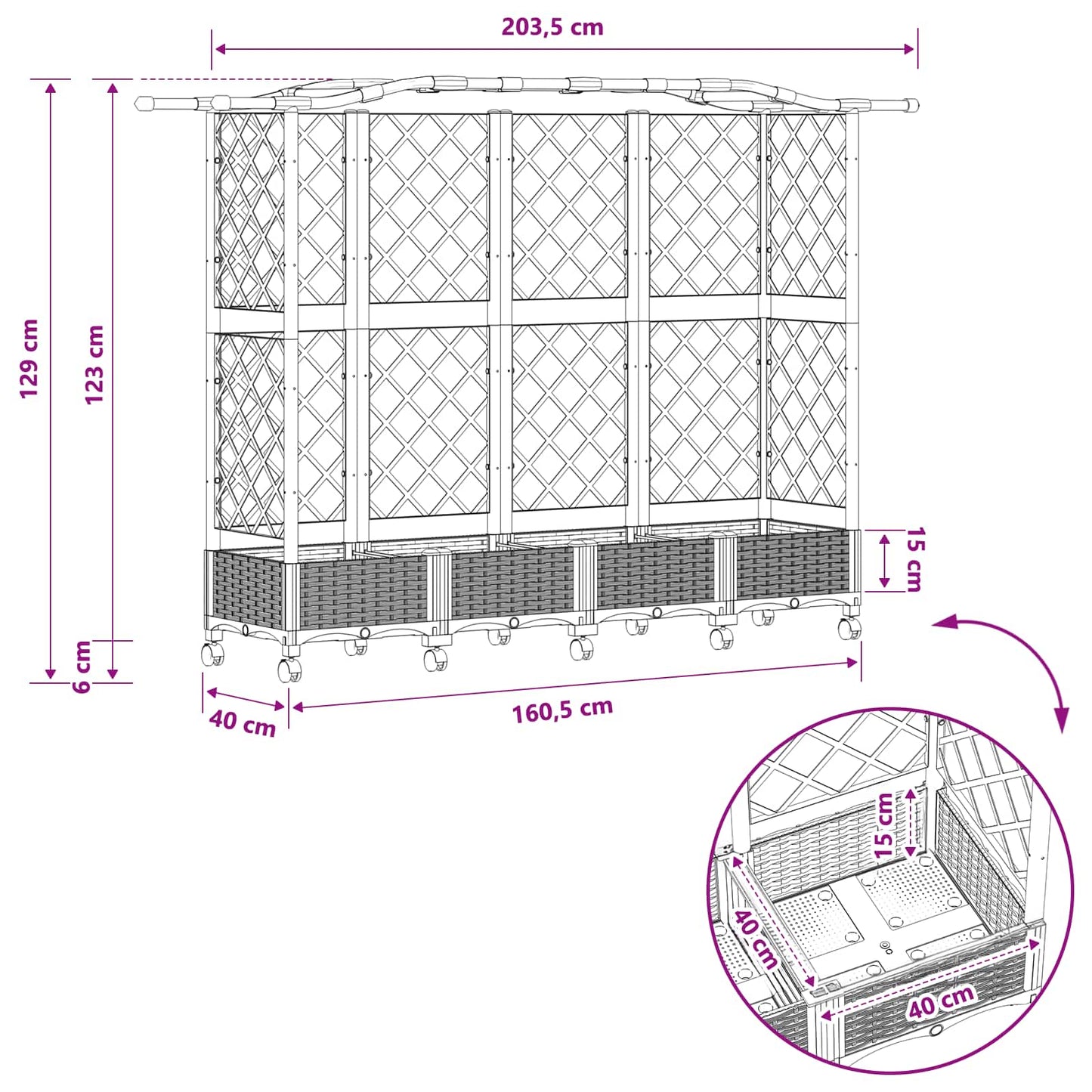 Pakeltas lovas su trelėmis ir stogu Juoda 203,5 x 40 x 129 cm