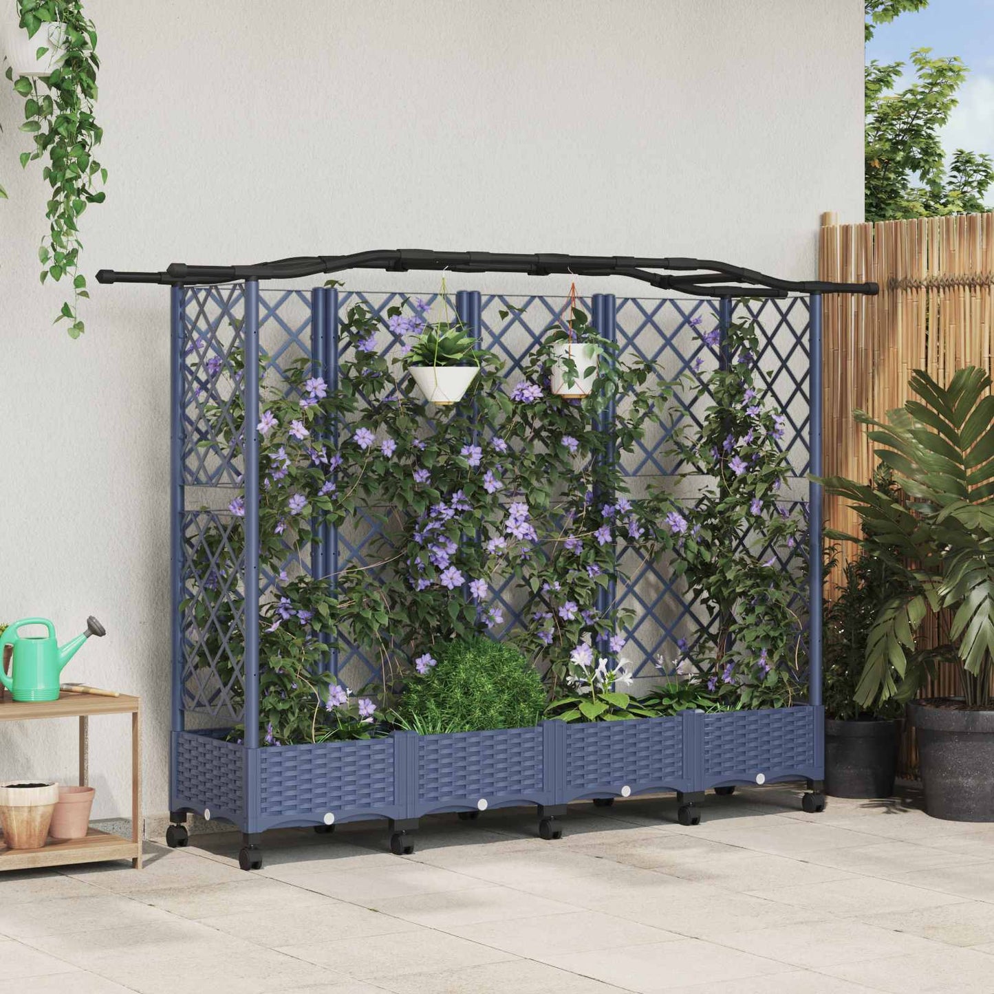 Pakeltas lovas su trelėmis ir stogu Pilka 203,5 x 40 x 129 cm