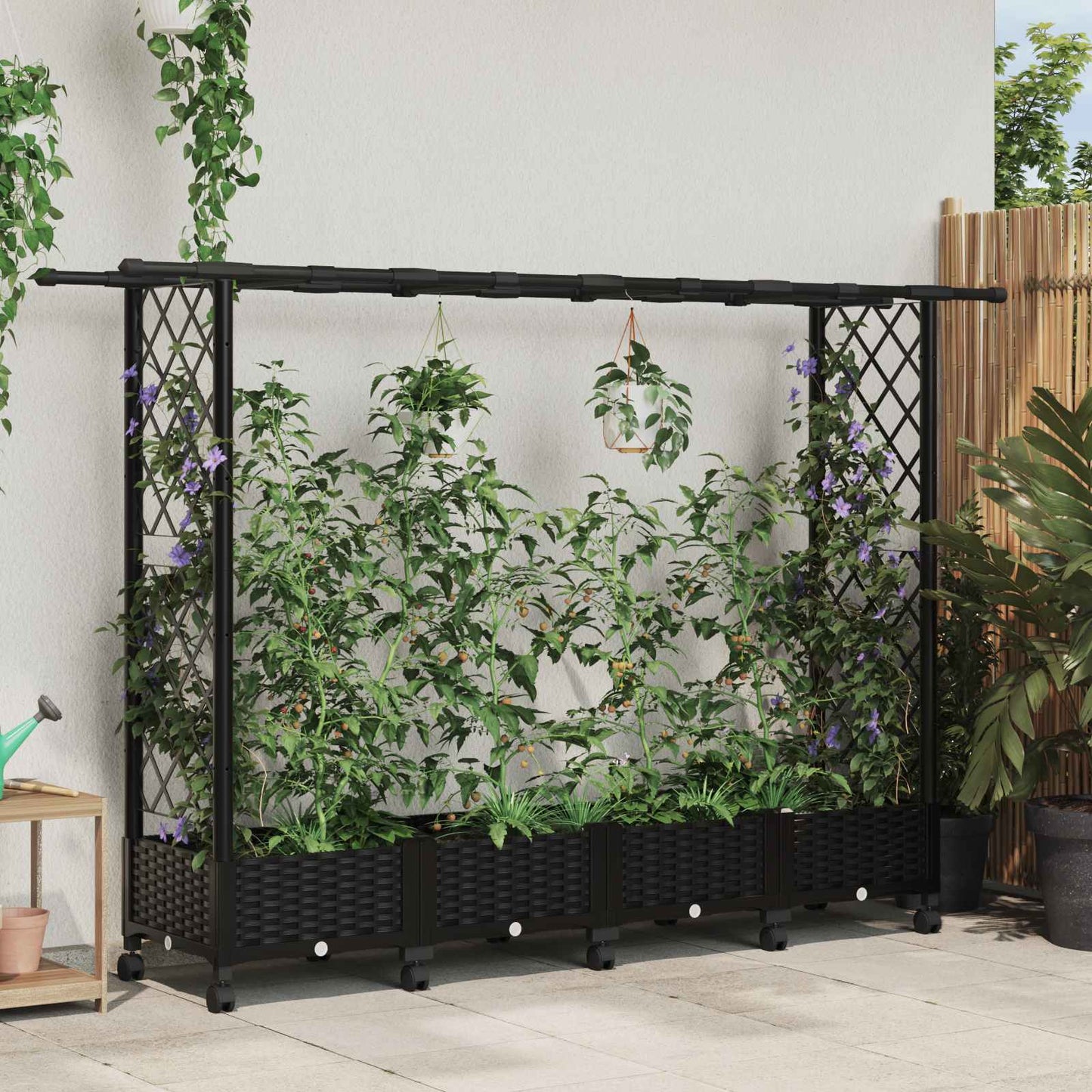 Pakeltas lovas su trelėmis ir stogu Juoda 203 x 40 x 127 cm PP