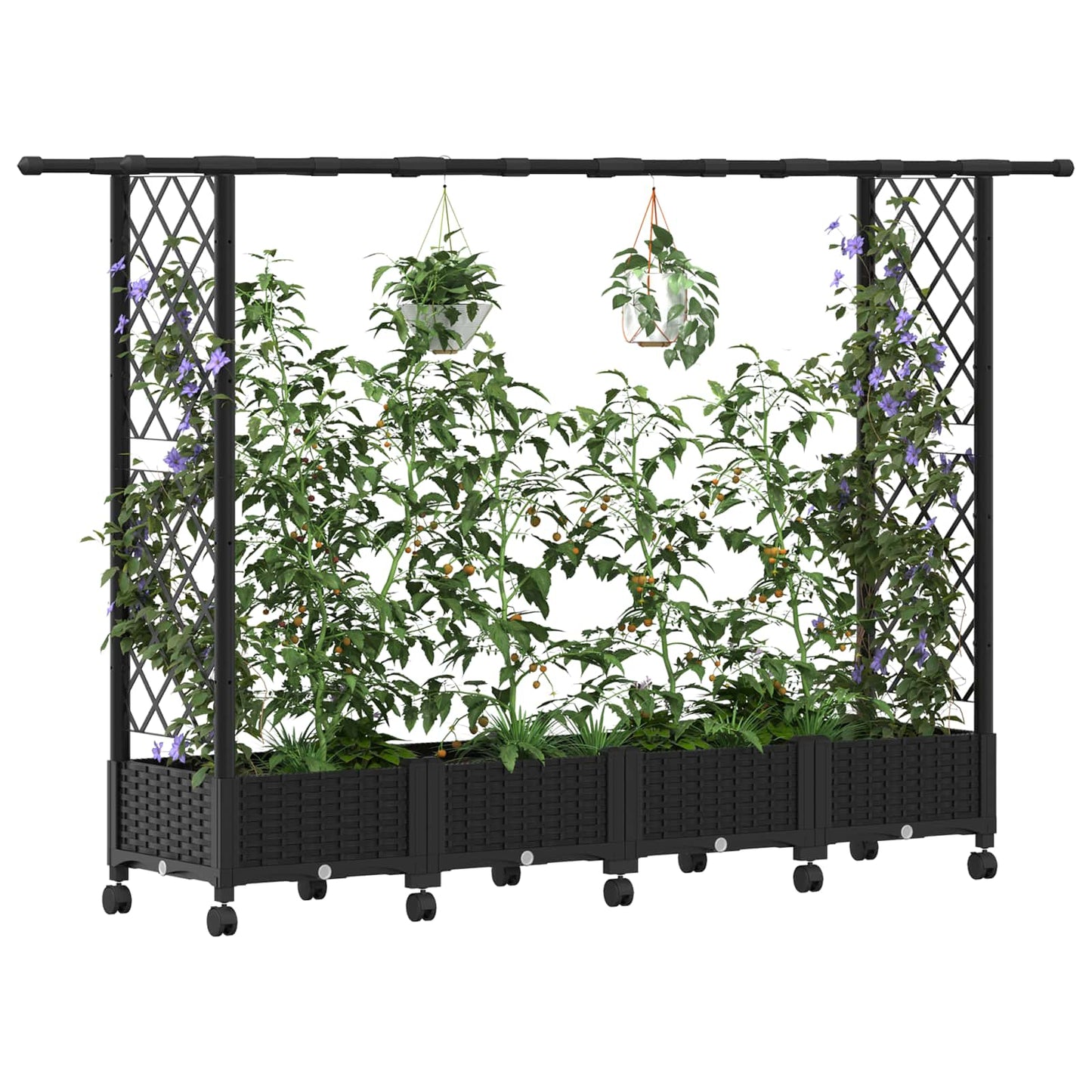 Pakeltas lovas su trelėmis ir stogu Juoda 203 x 40 x 127 cm PP