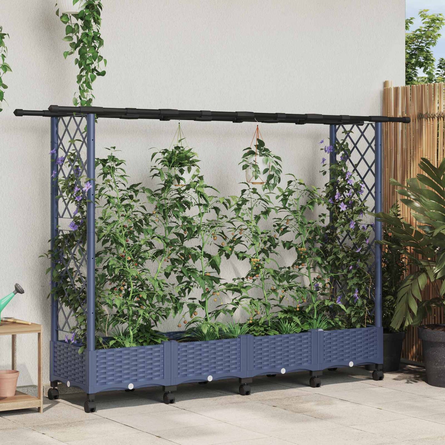 Pakeltas lovas su trelėmis ir stogu Pilka 203 x 40 x 127 cm PP