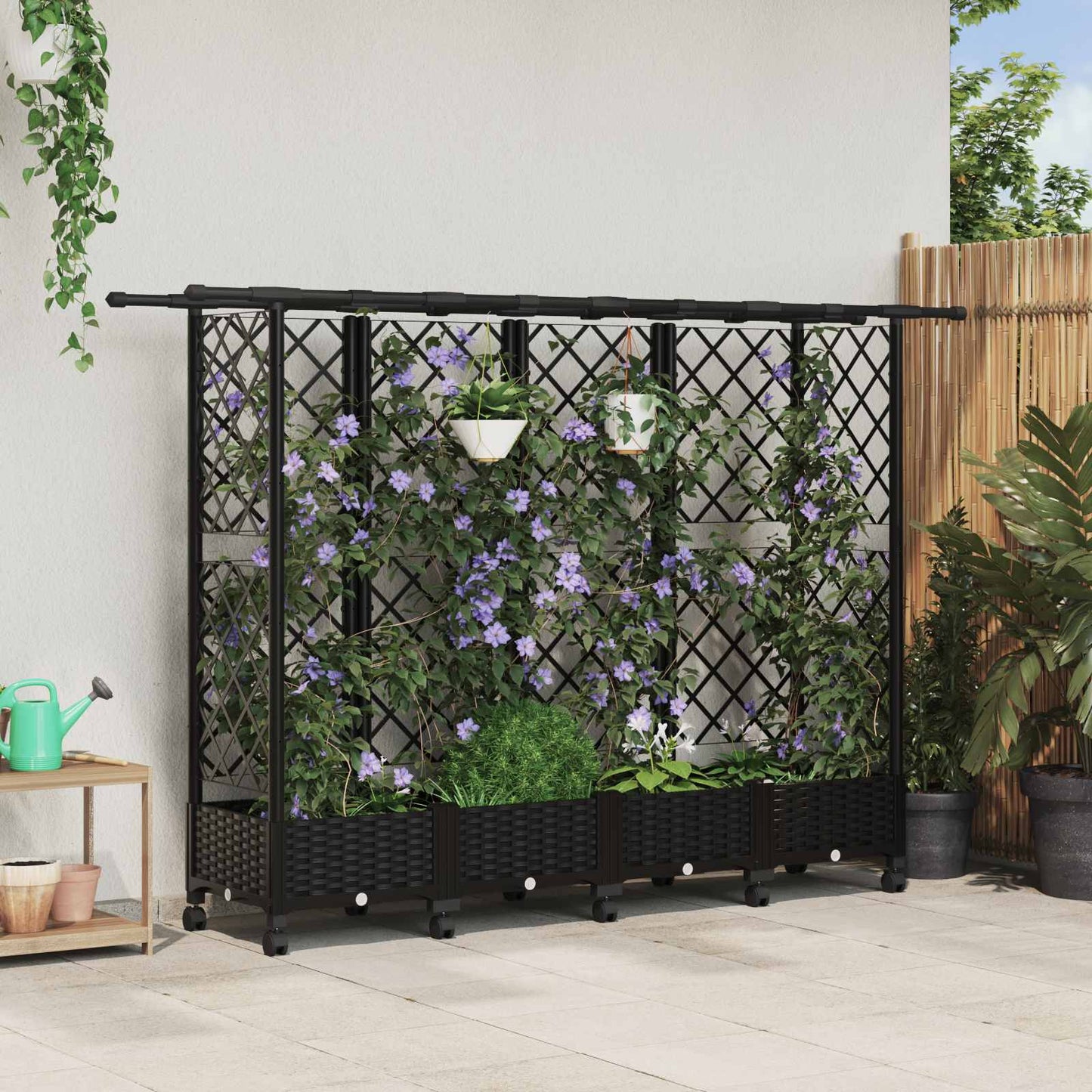 Pakeltas lovas su trelėmis ir stogu Juoda 202,5 x 40 x 127 cm