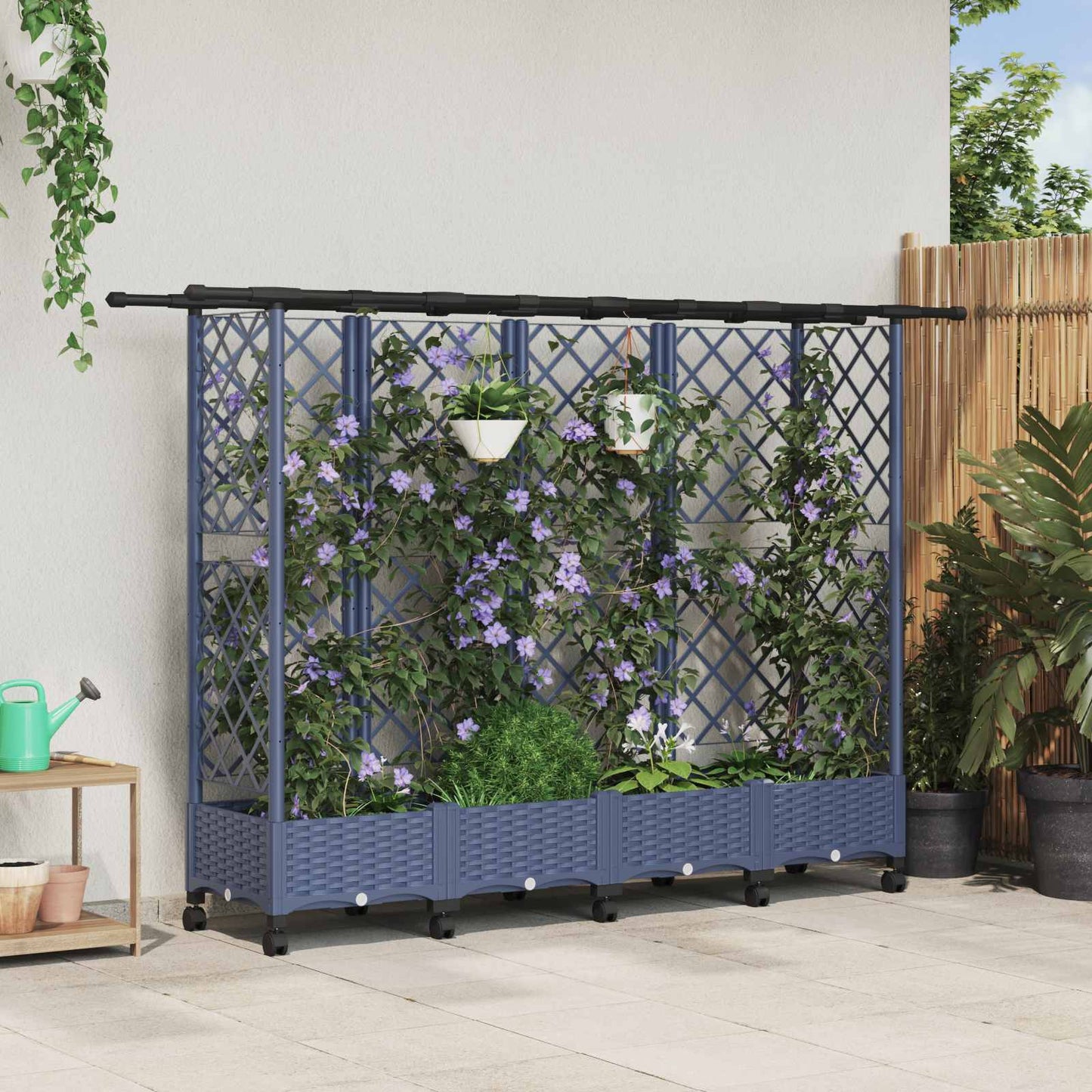 Pakeltas lovas su trelėmis ir stogu Pilka 202,5 x 40 x 127 cm