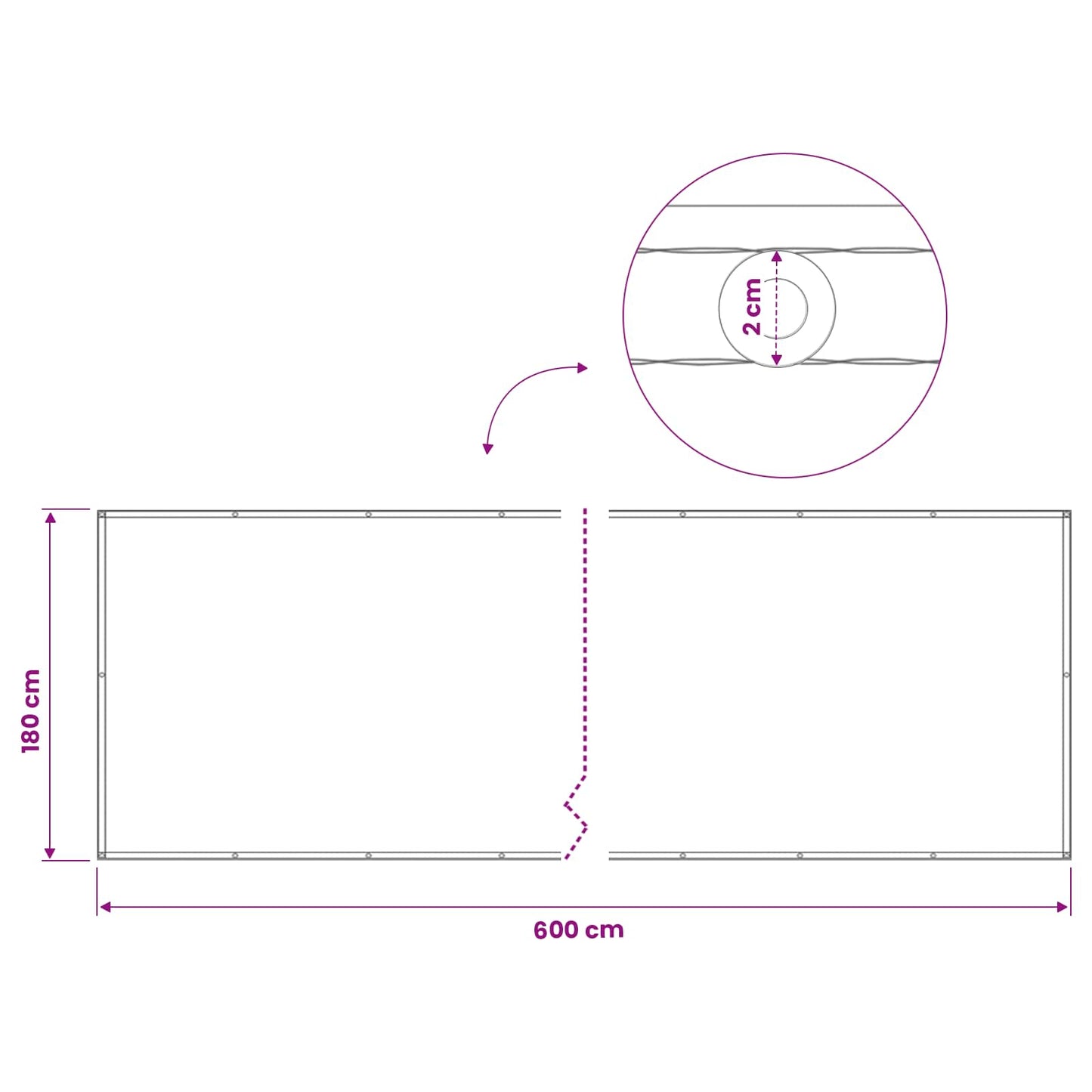 Balkono privatumo ekranas 180 x 600 cm Audinys su PU danga