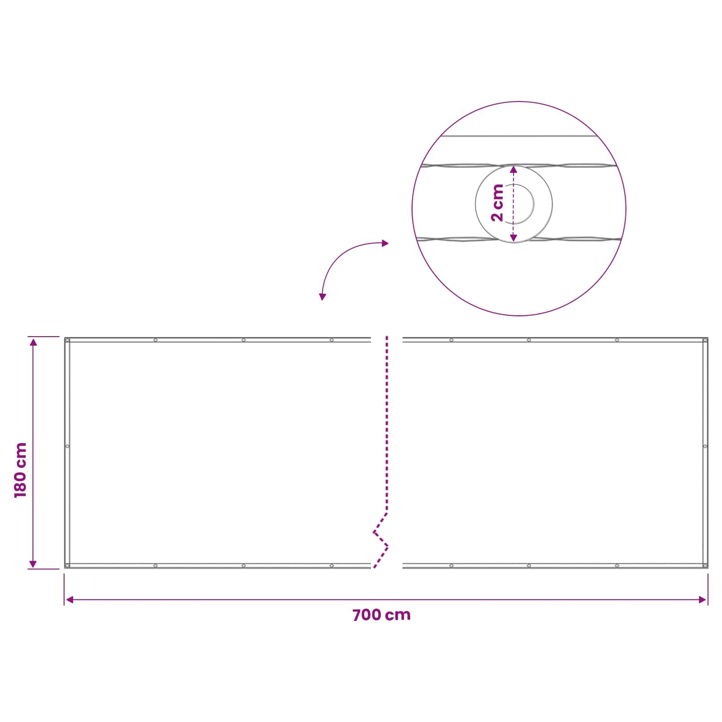 Balkono privatumo ekranas 180 x 700 cm Audinys su PU danga