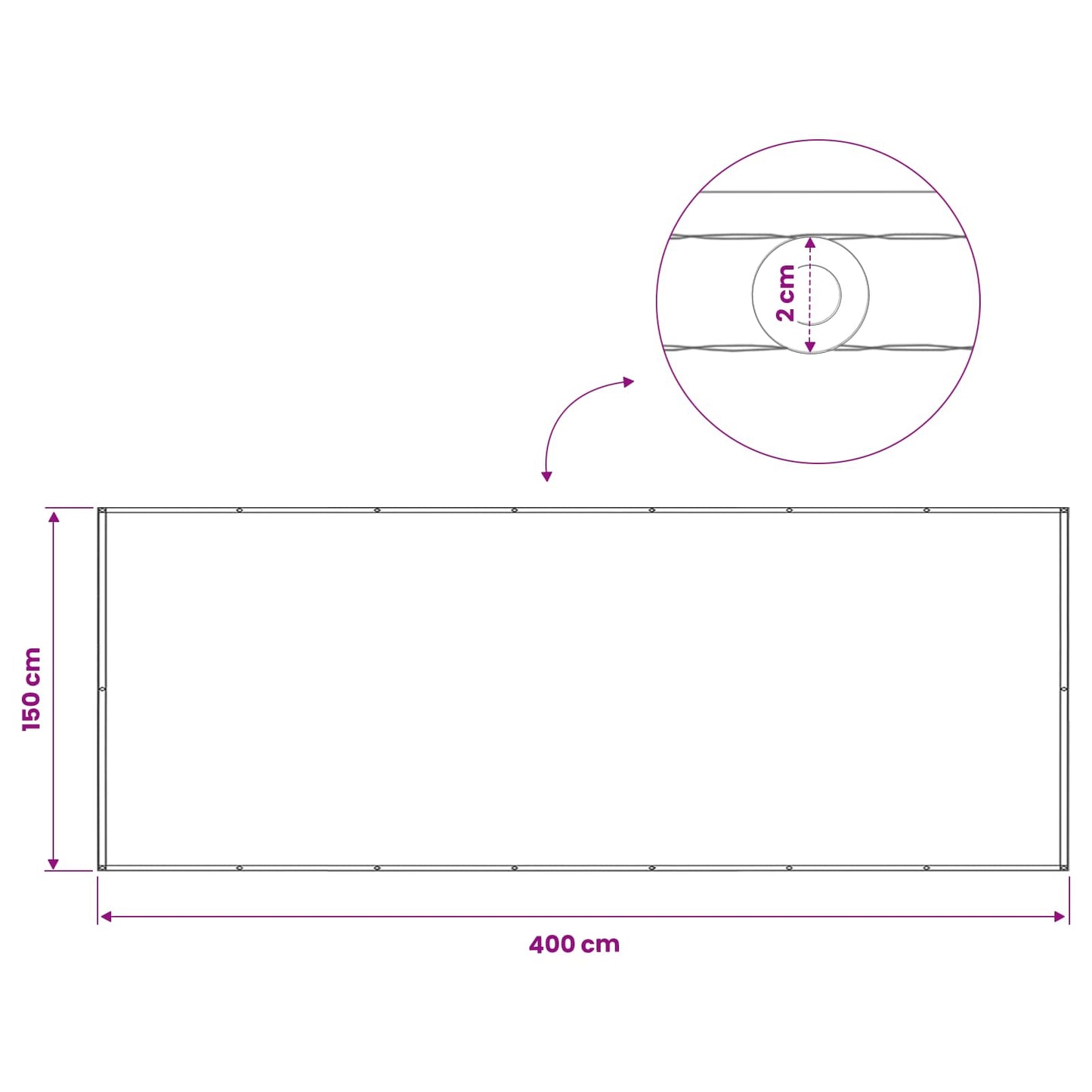 Balkono privatumo ekranas 150 x 400 cm Audinys su PU danga