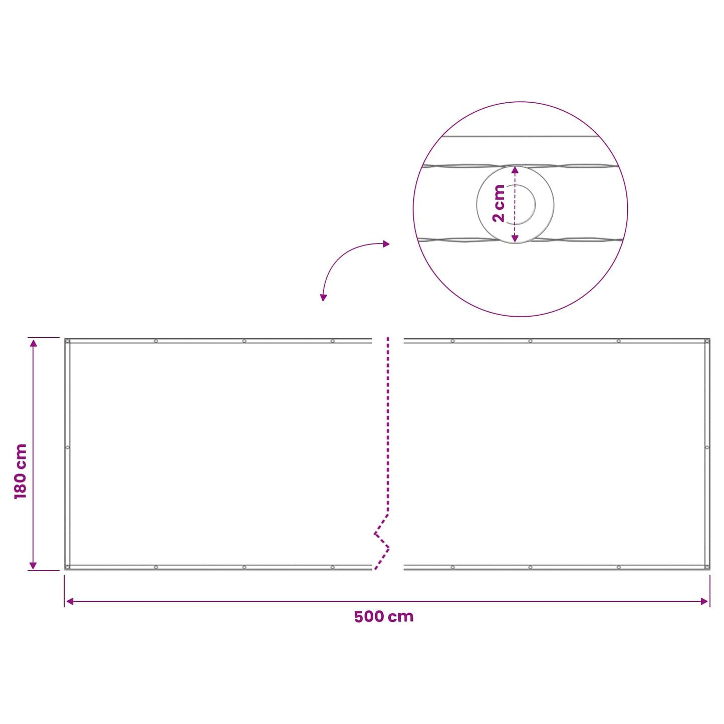 Balkono privatumo ekranas 180 x 500 cm Audinys su PU danga