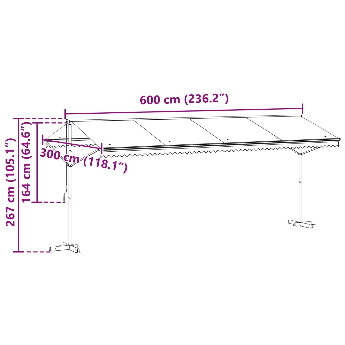 Atvira markizė Pilka 6 x 3 m Poliesteris