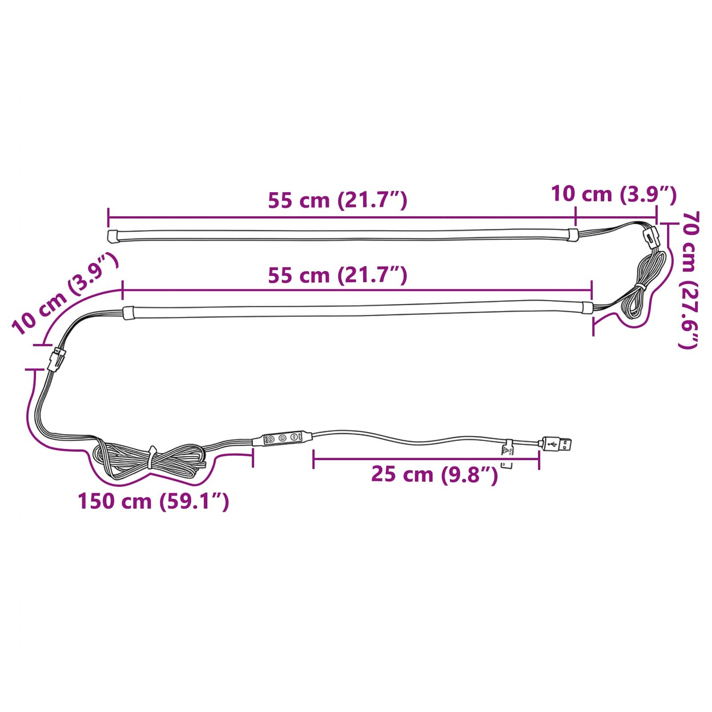LED juosta 110 cm Įvairiaspalvis PVC
