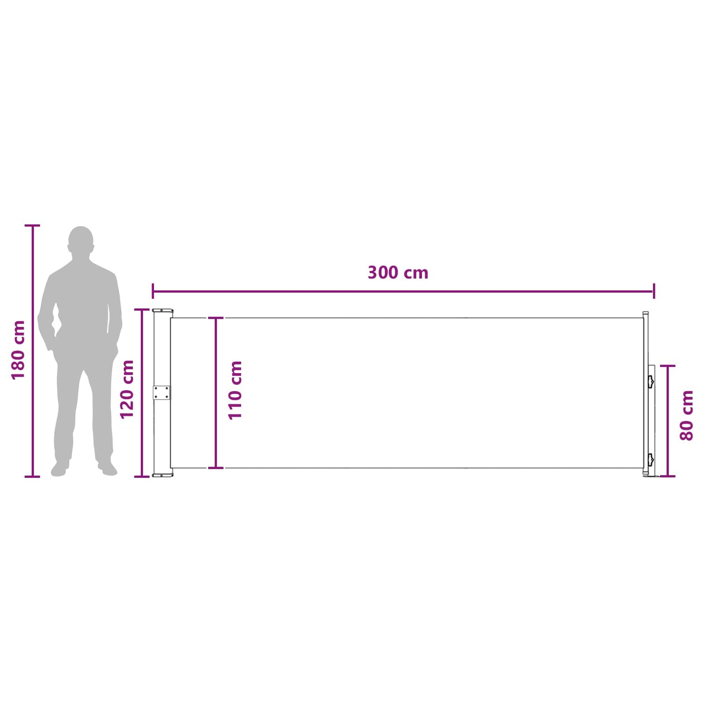 Ištraukiama šoninė užuolaida Antracito 300 x 120 cm Poliesteris