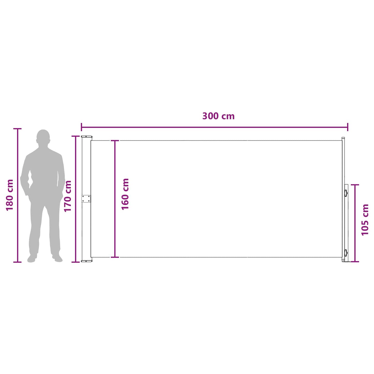 Ištraukiama šoninė užuolaida Antracito 300 x 170 cm Poliesteris