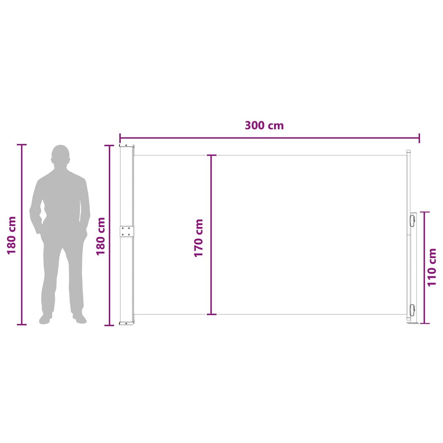 Ištraukiama šoninė užuolaida Antracito 300 x 180 cm Poliesteris