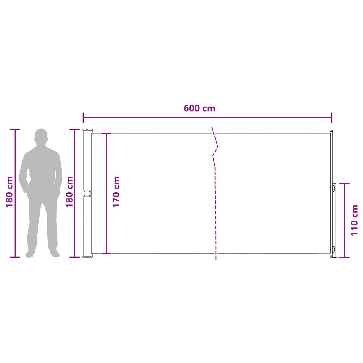 Ištraukiama šoninė užuolaida Antracito 600 x 180 cm Poliesteris