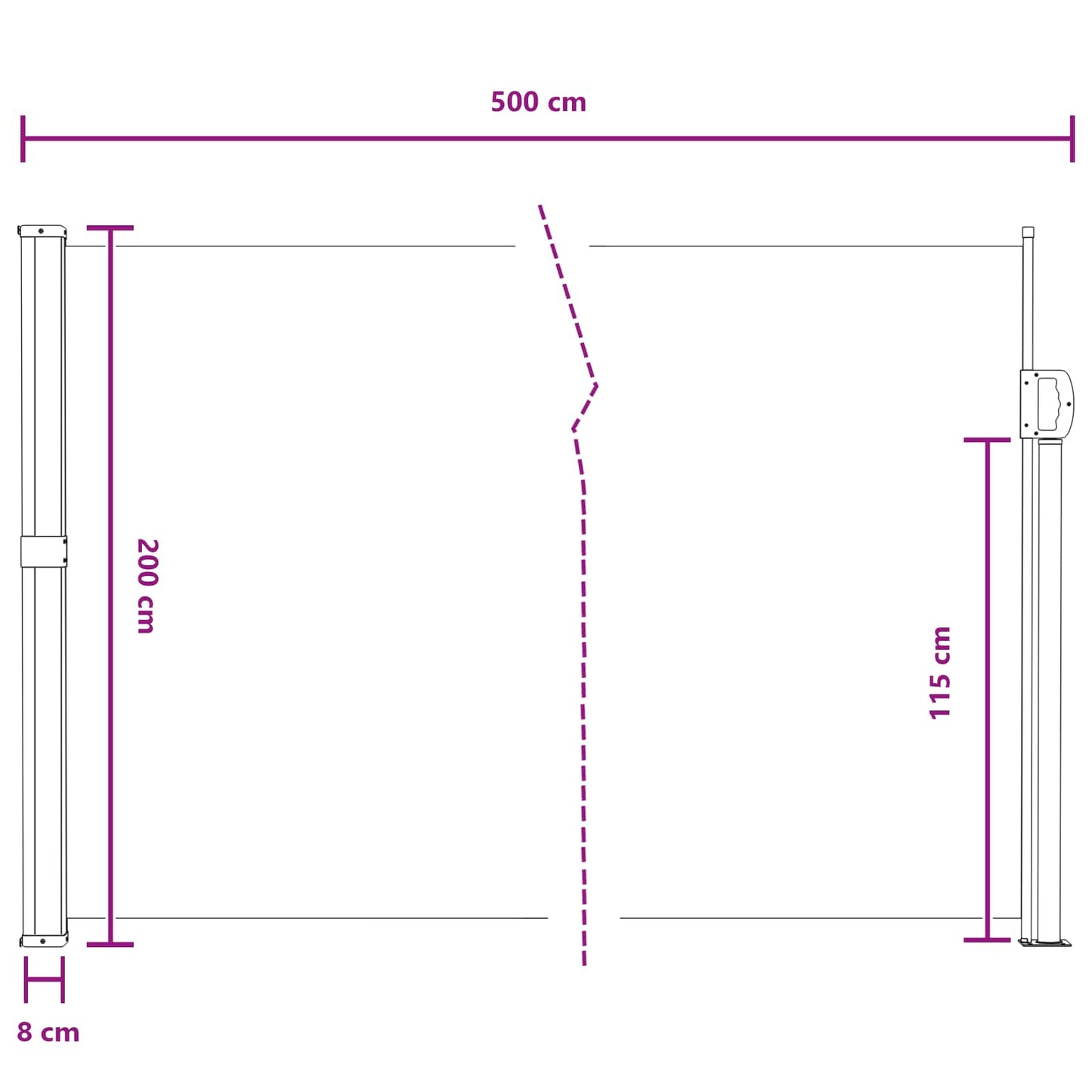 Ištraukiama šoninė užuolaida Pilka 500 x 200 cm Poliesteris