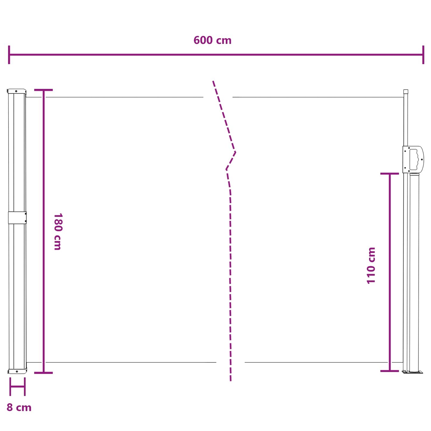 Ištraukiama šoninė užuolaida Pilka 600 x 180 cm Poliesteris