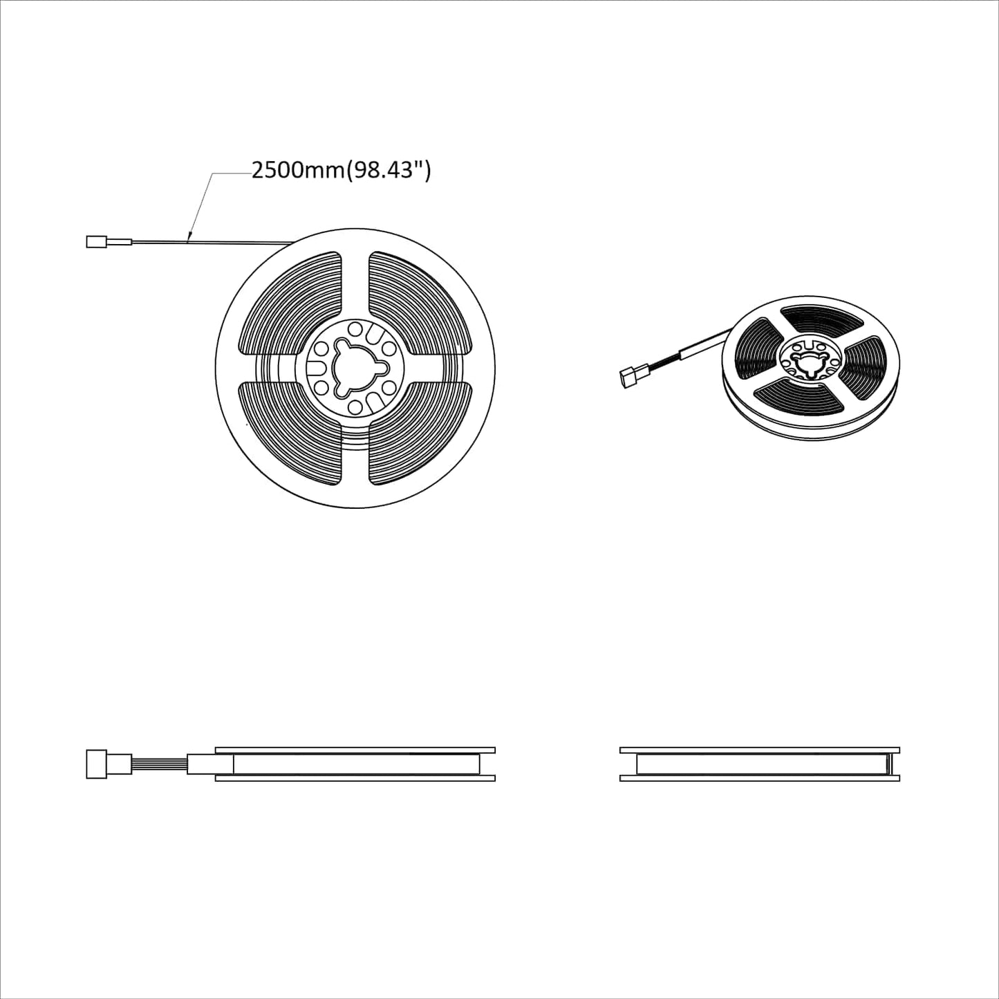 LED juosta 4 pcs Juoda ir permatoma 250 cm Varis ir plastikas