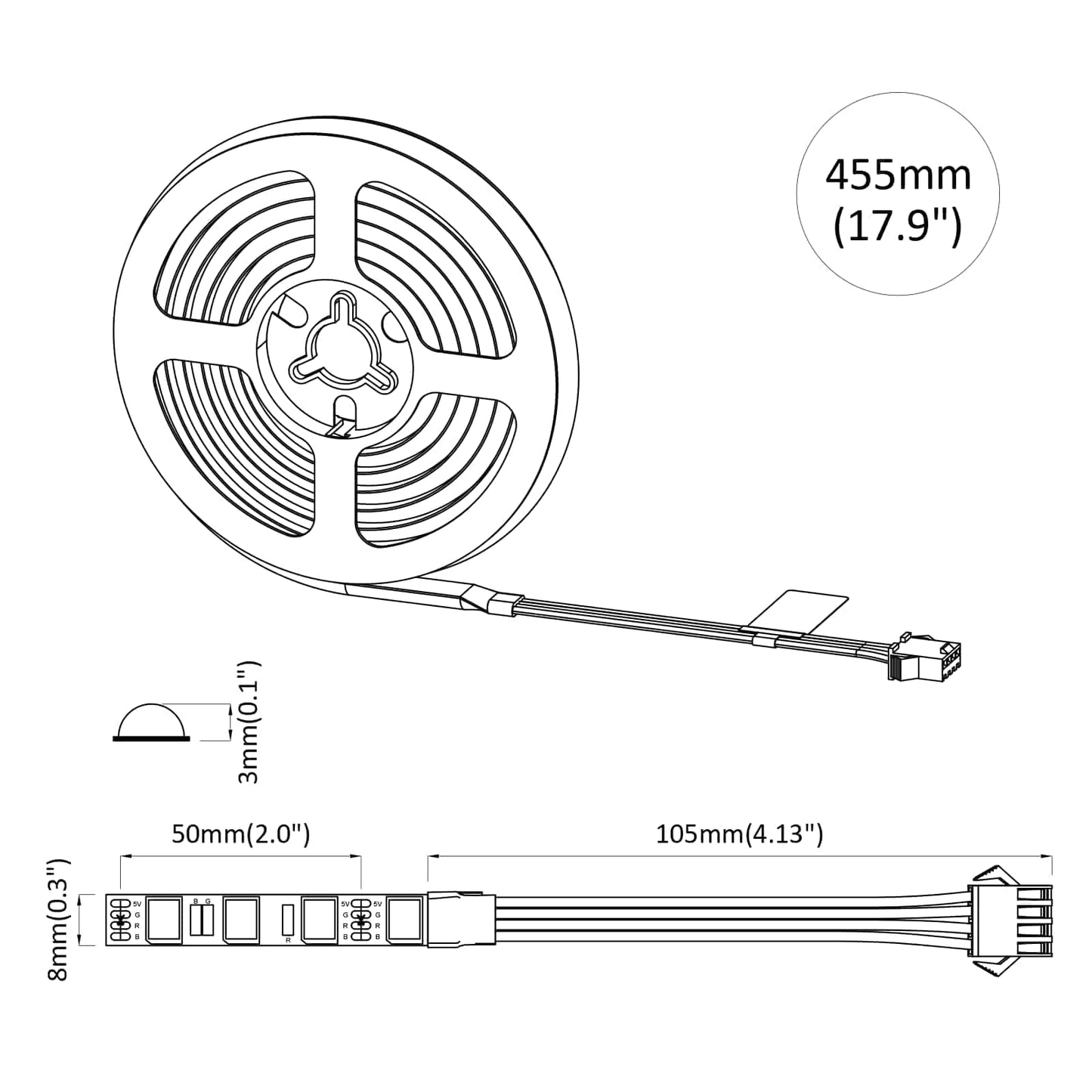LED juosta 12 pcs Juoda ir permatoma 350 mm Varis ir plastikas