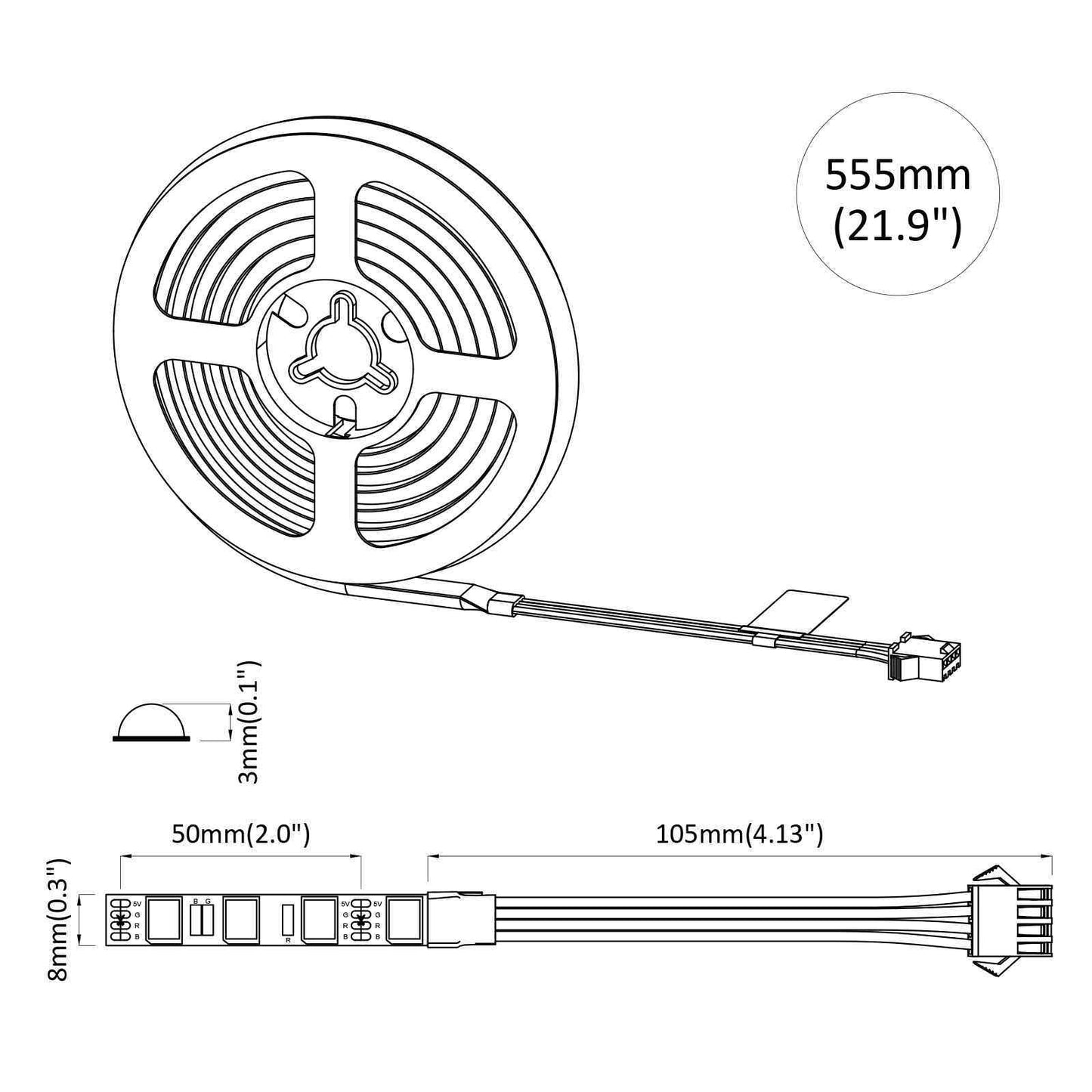 LED juosta 4 pcs Juoda ir permatoma 45 x 0,8 x 0,3 cm